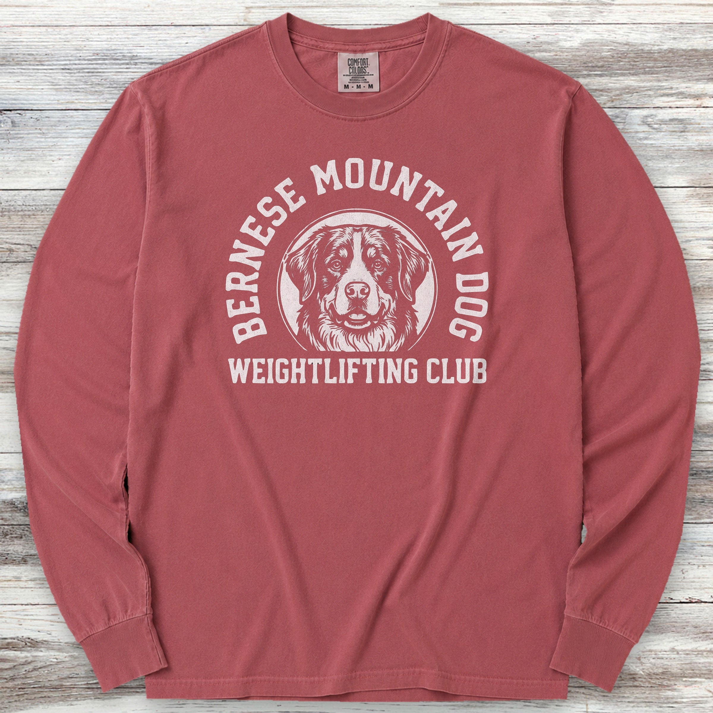 Bernese Mountain Dog Weightlifting Long Sleeve Tee - Brick