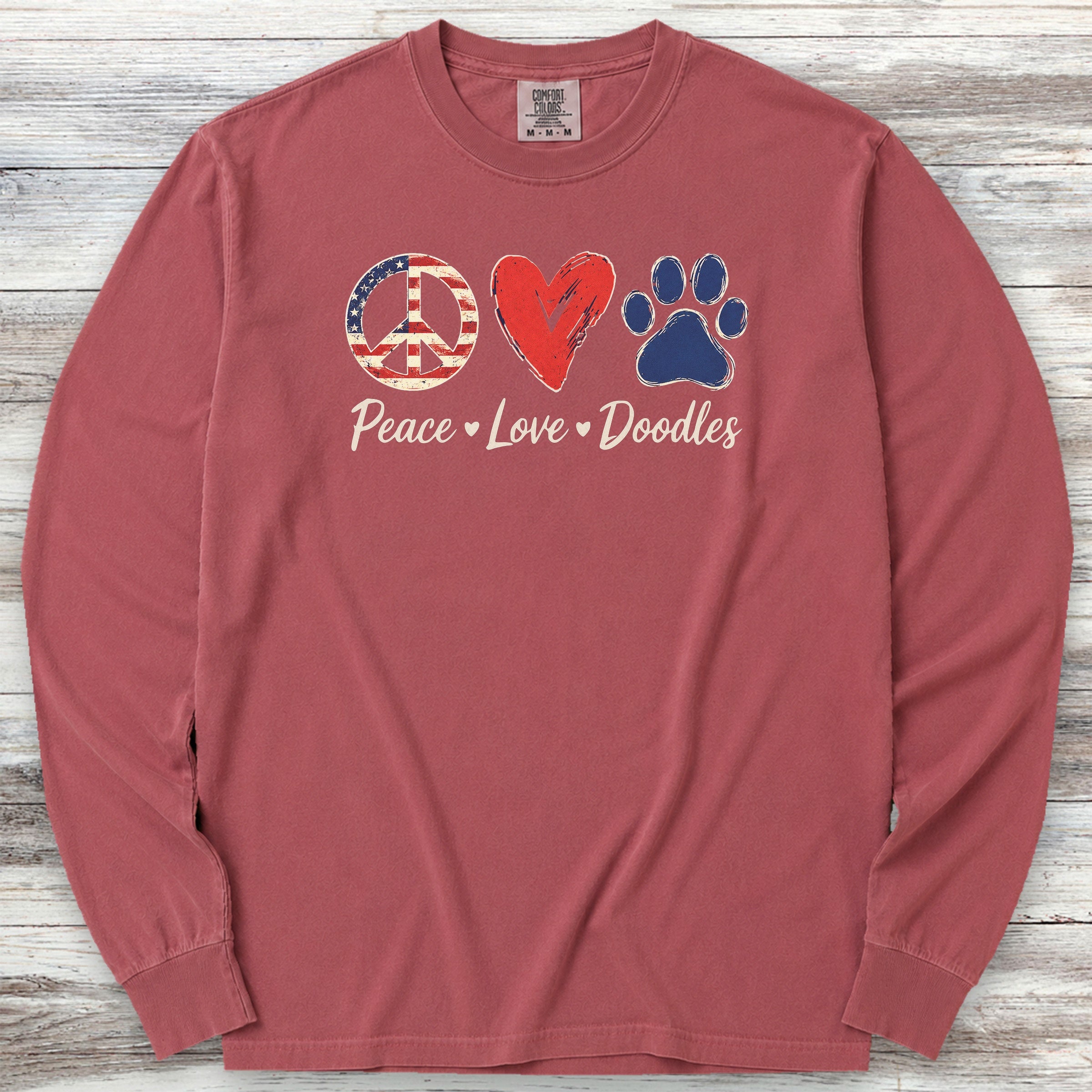 Peace Love Doodles USA Long Sleeve Tee - Brick