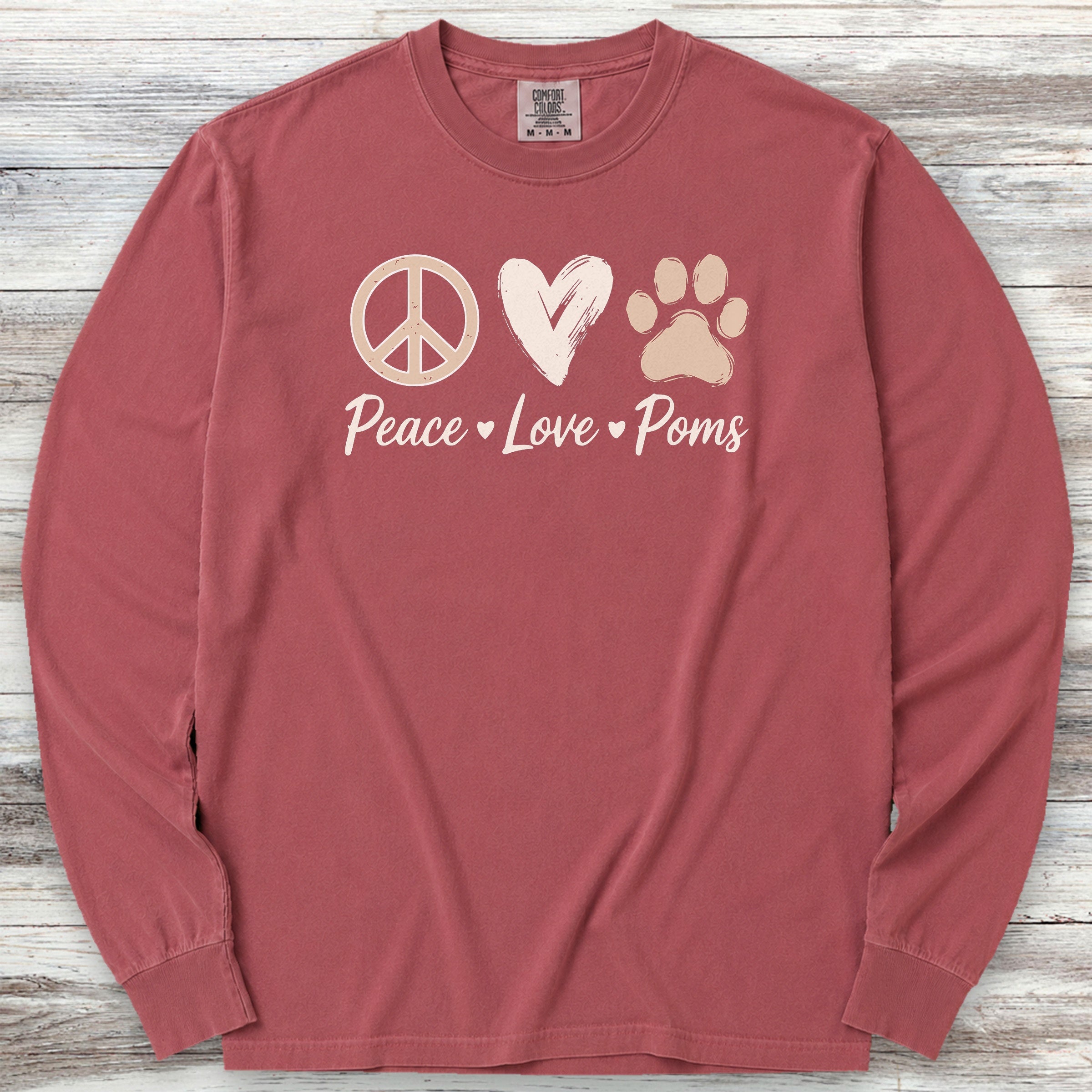 Pomeranian Peace Long Sleeve Tee - Brick