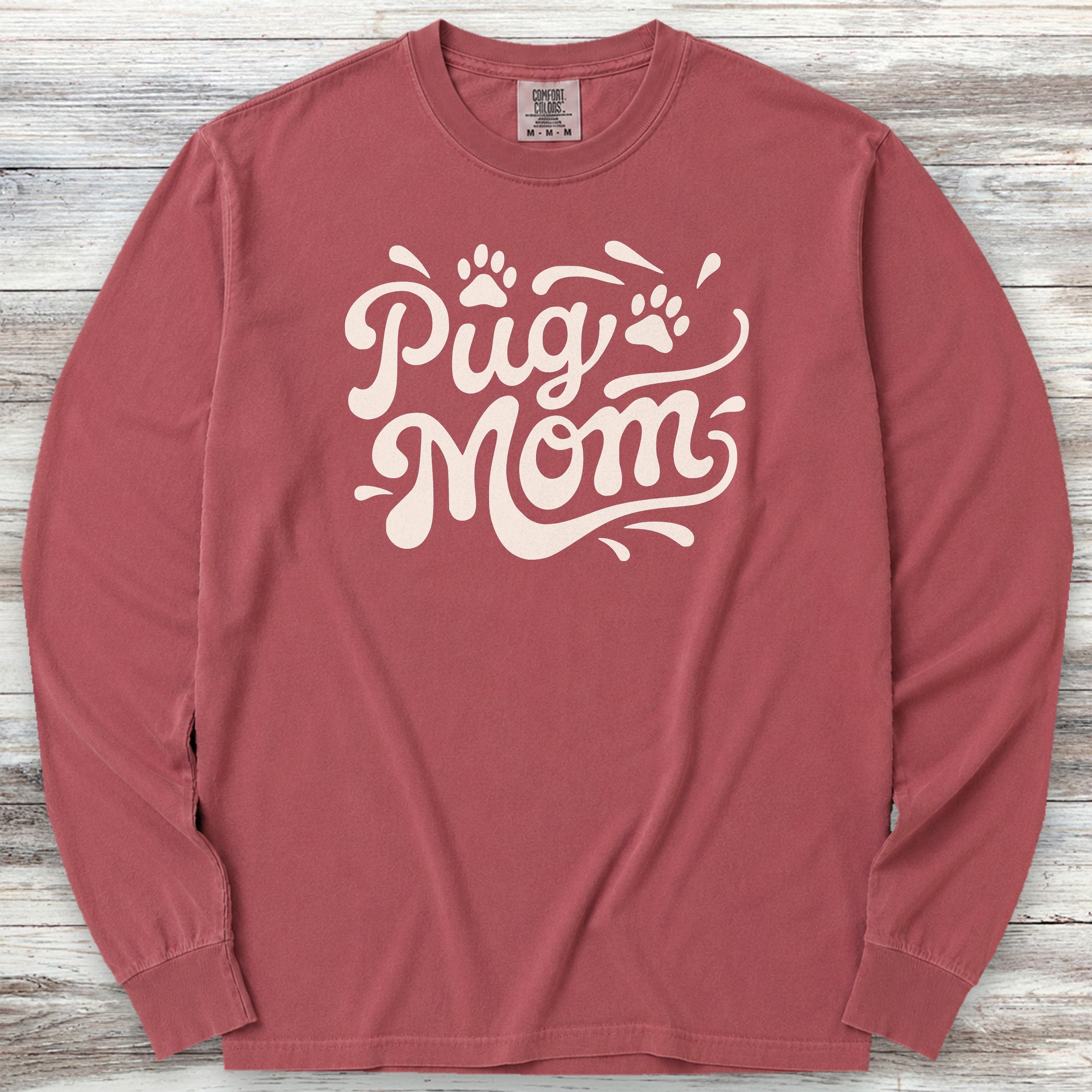 Pug Groovy Mom Long Sleeve Tee - Brick
