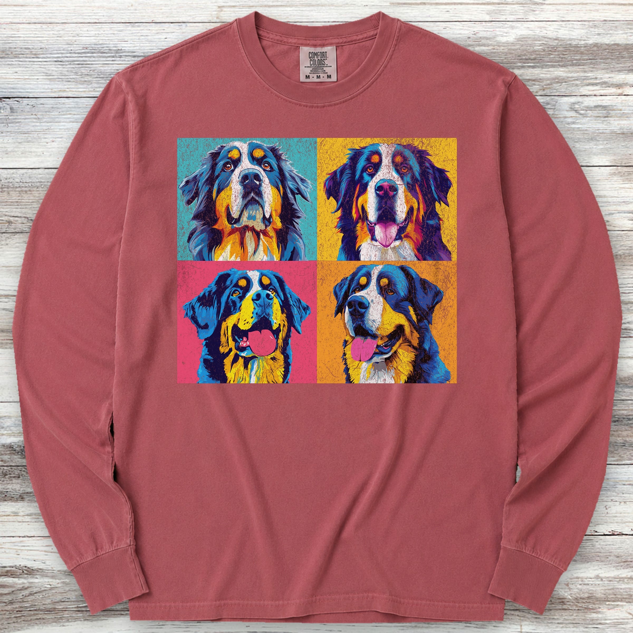 Bernese Mountain Dog Pop Art Long Sleeve Tee - Brick