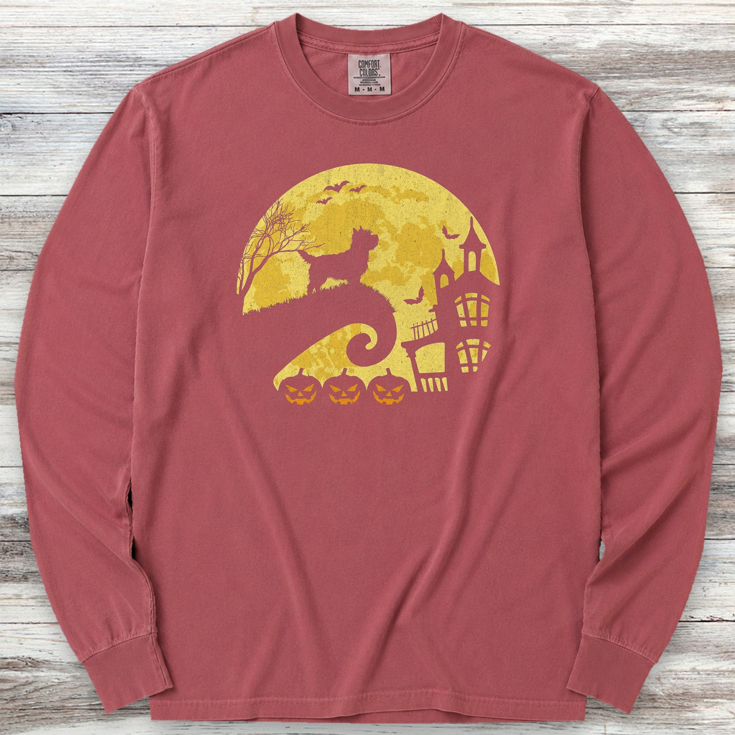 Cairn Terrier Halloween Moon Long Sleeve Tee - Brick