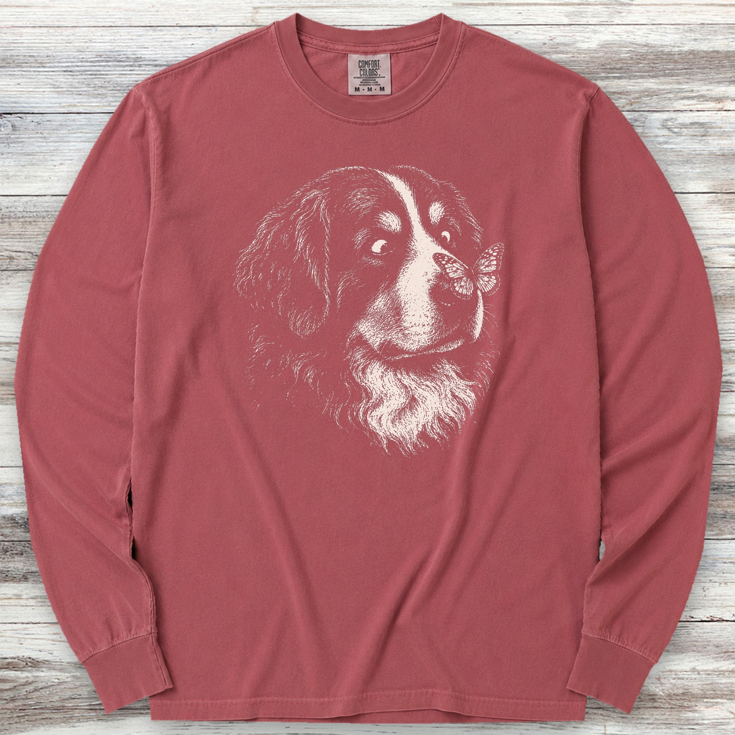 Bernese Mountain Dog Butterfly Long Sleeve Tee - Brick