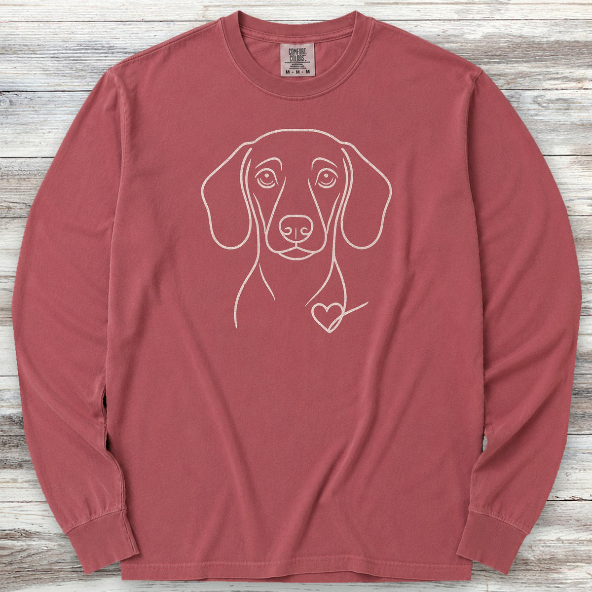 Dachshund Line Art Love Long Sleeve Tee - Brick
