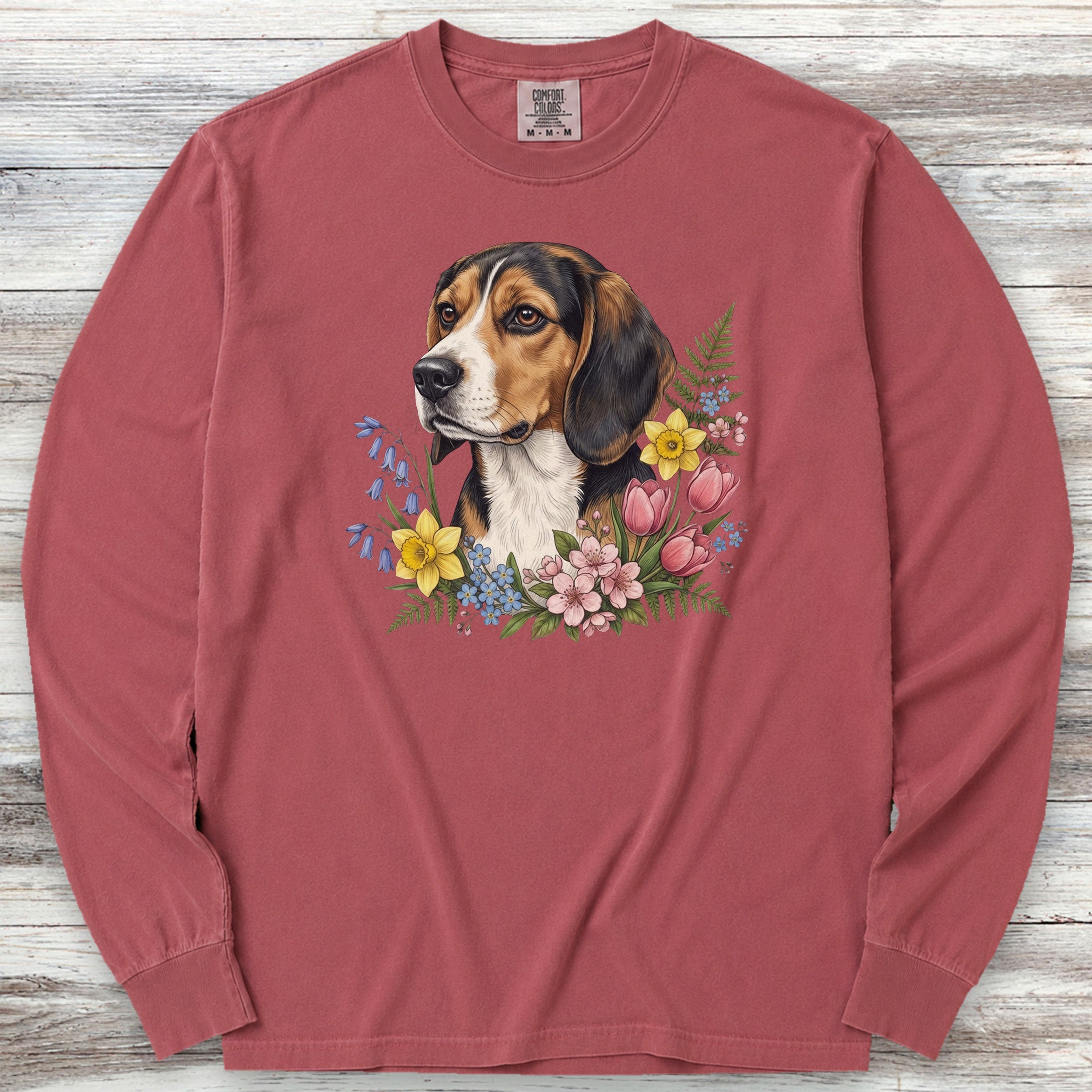 Beagle Spring Portrait Long Sleeve Tee - Brick