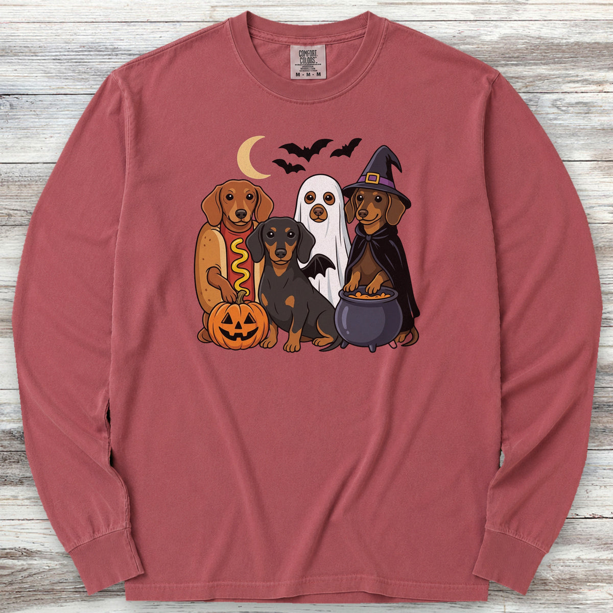 Dachshund Halloween Long Sleeve Tee - Brick