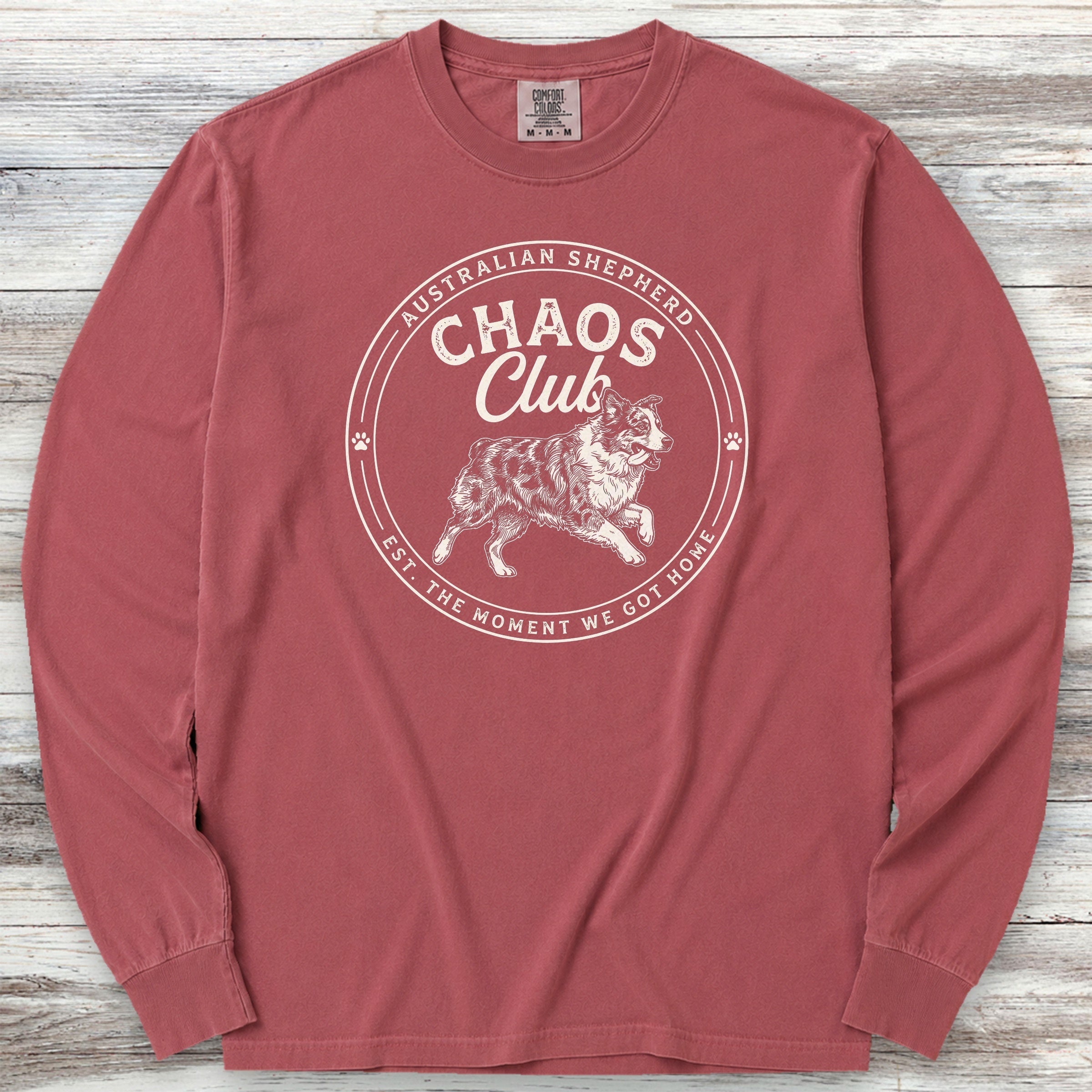 Australian Shepherd Chaos Club Long Sleeve Tee - Brick