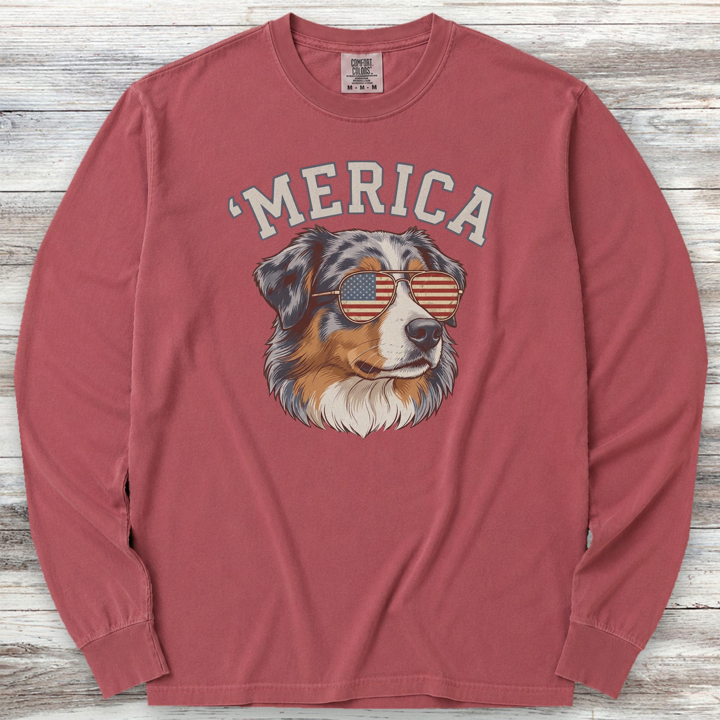 Australian Shepherd 'Merica Long Sleeve Tee - Brick