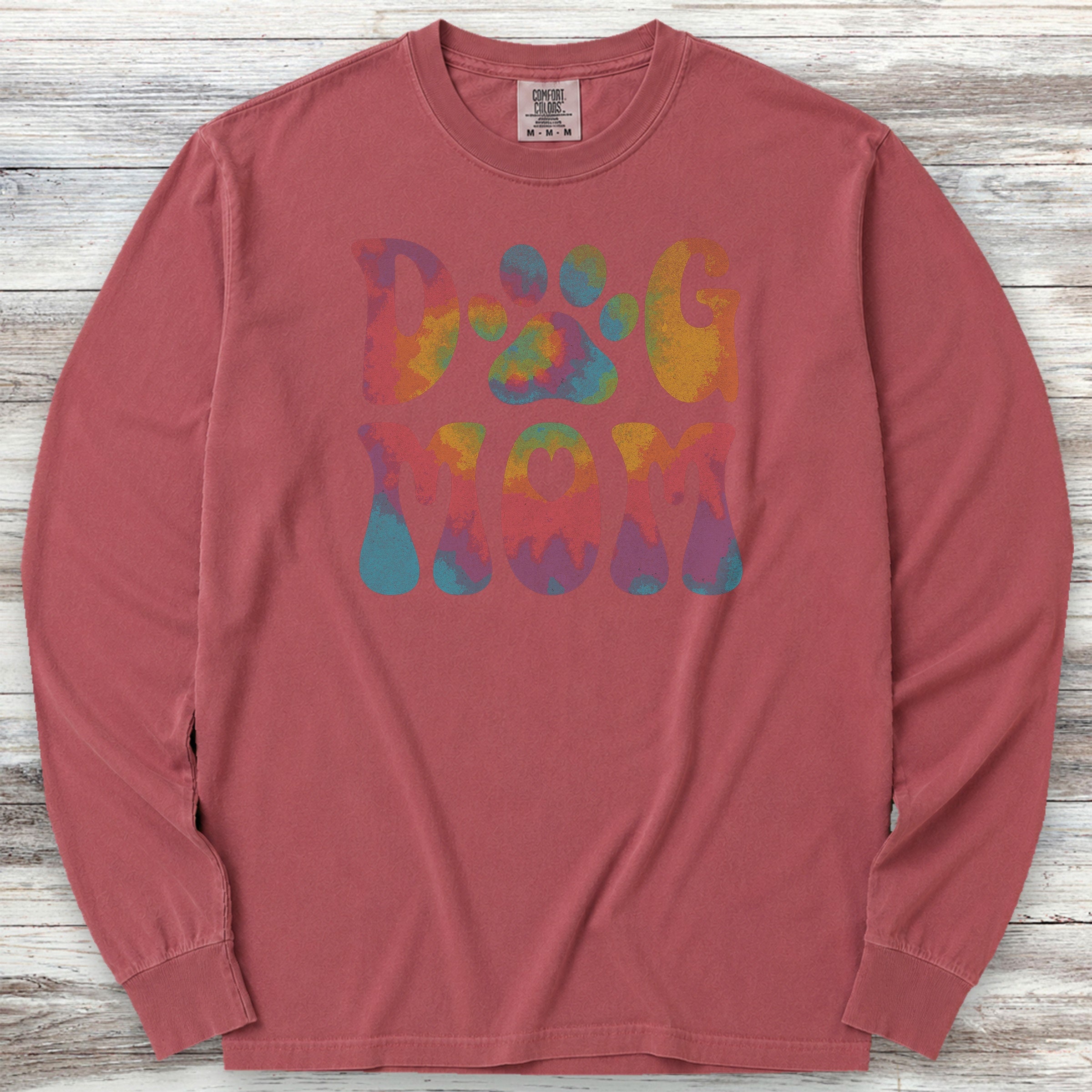 Dog Mom Rainbow Long Sleeve Tee - Brick