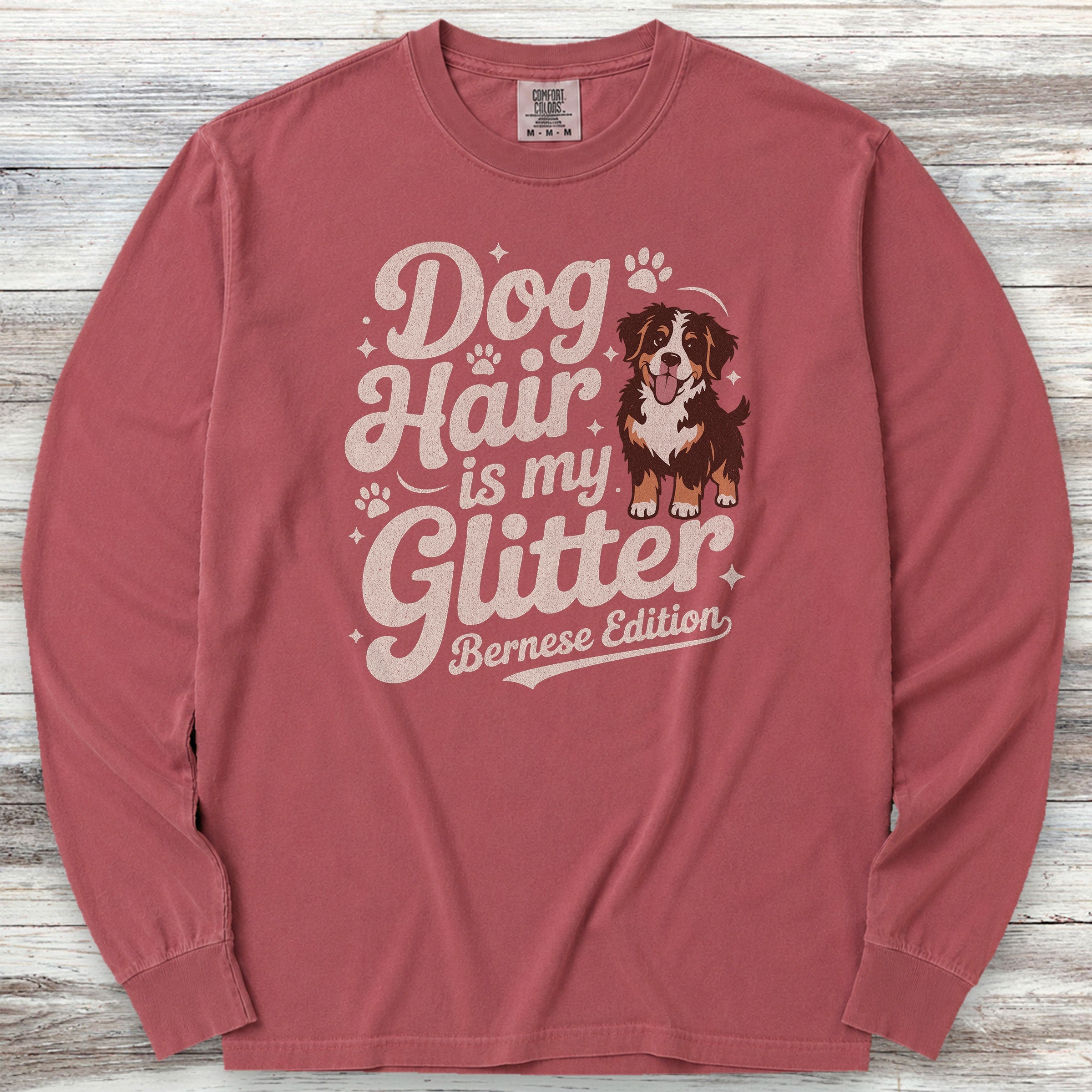 Bernese Mountain Dog Glitter Long Sleeve Tee - Brick
