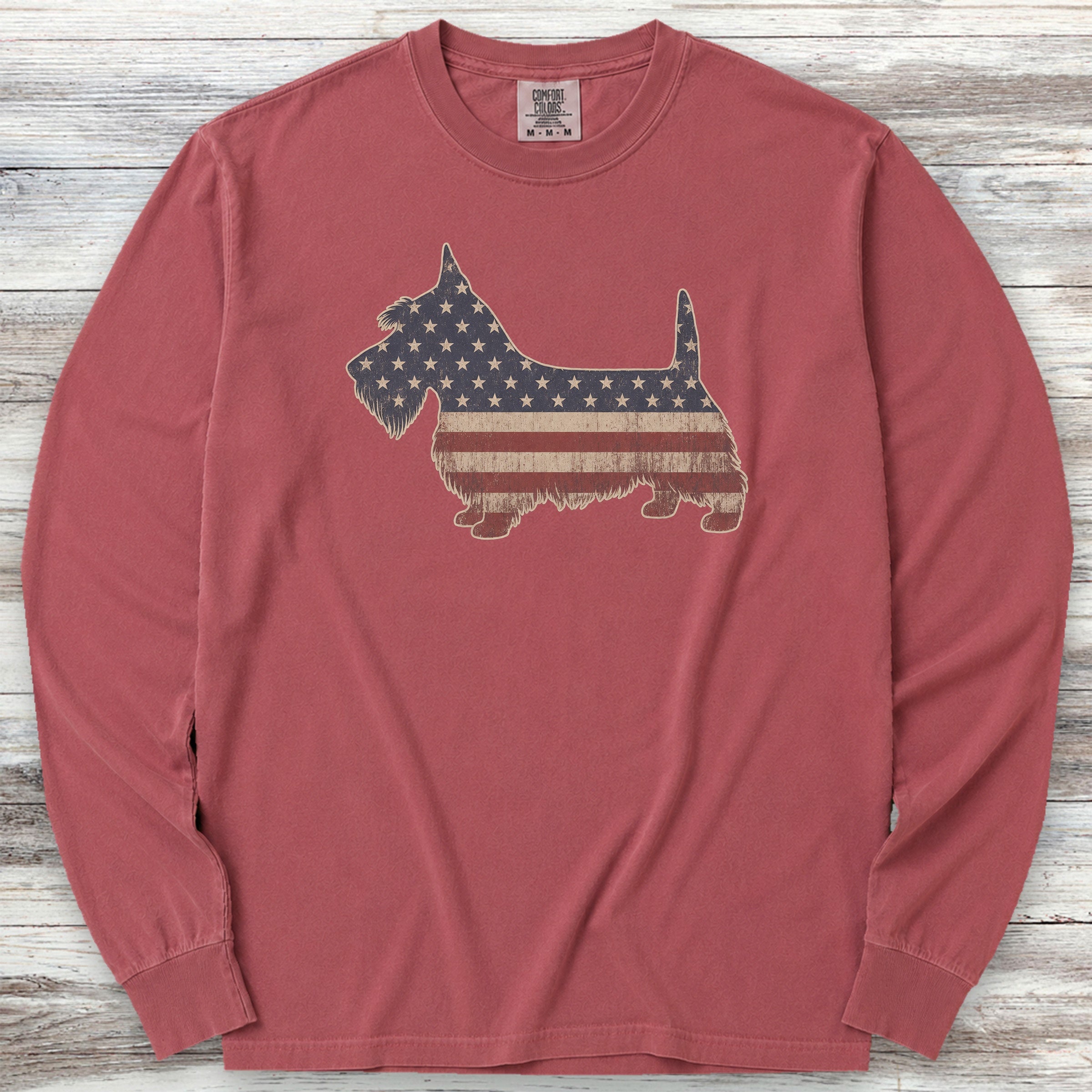 Scottish Terrier Vintage USA Long Sleeve Tee - Brick