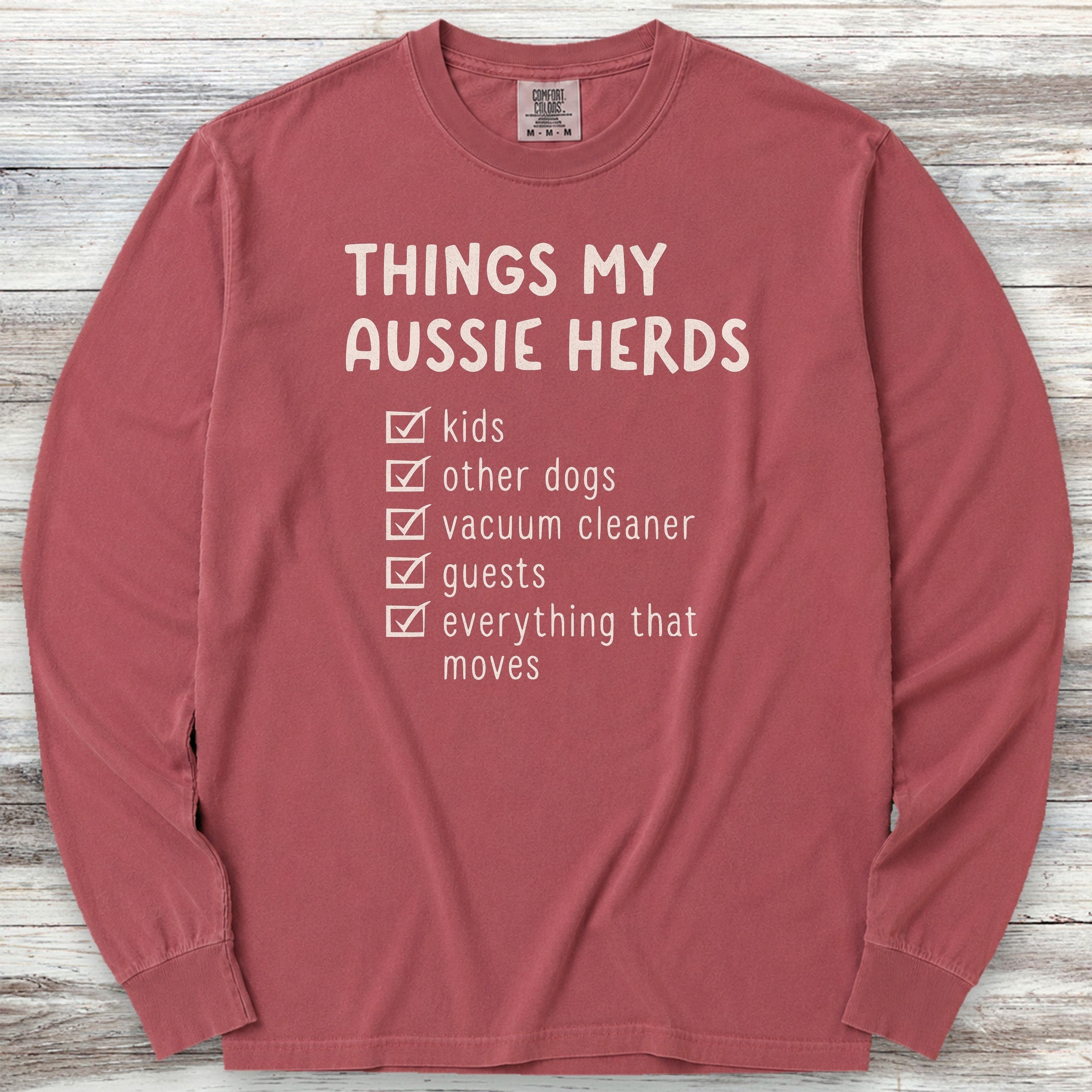 Australian Shepherd Herding List Long Sleeve Tee - Brick