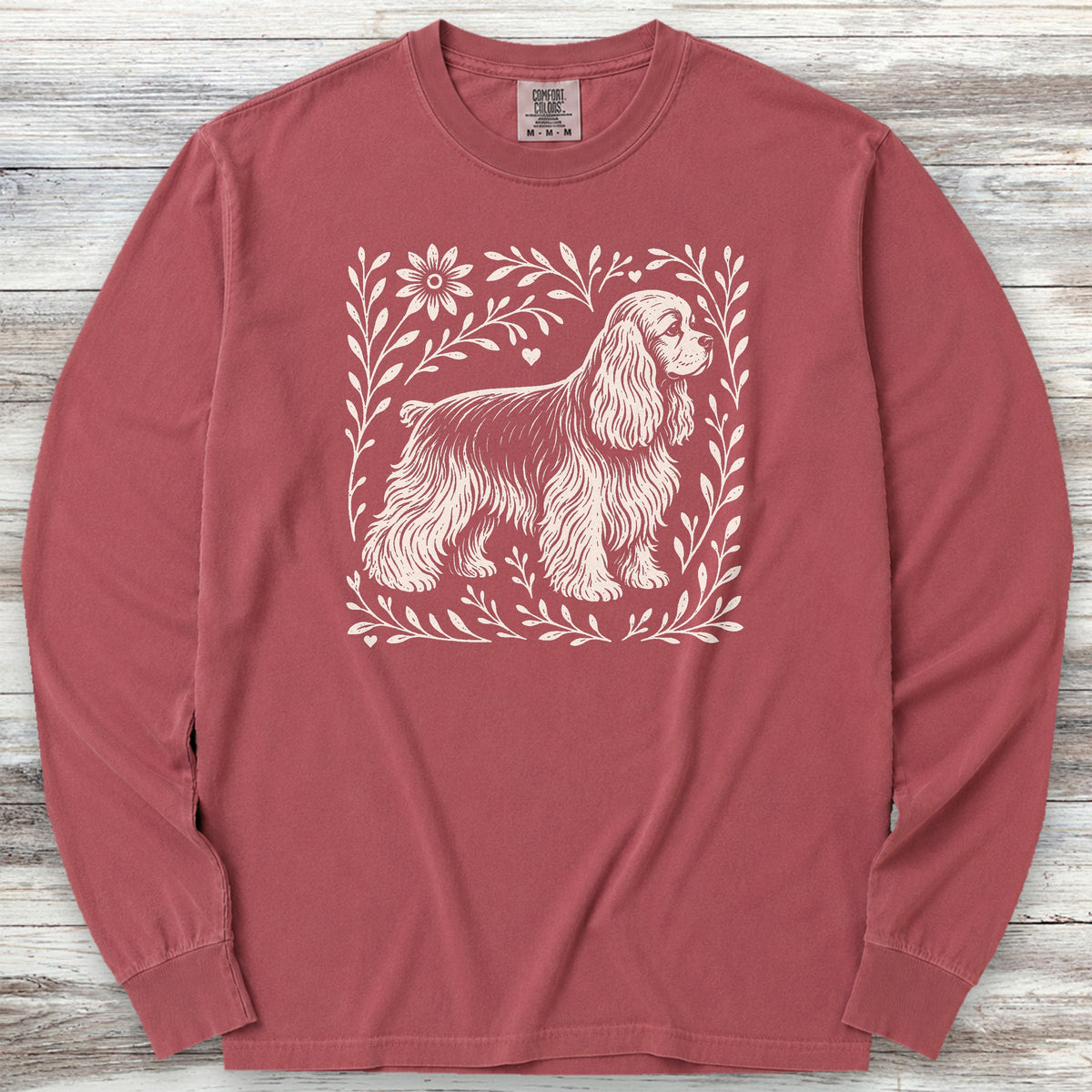 Cocker Spaniel Linocut Long Sleeve Tee - Brick