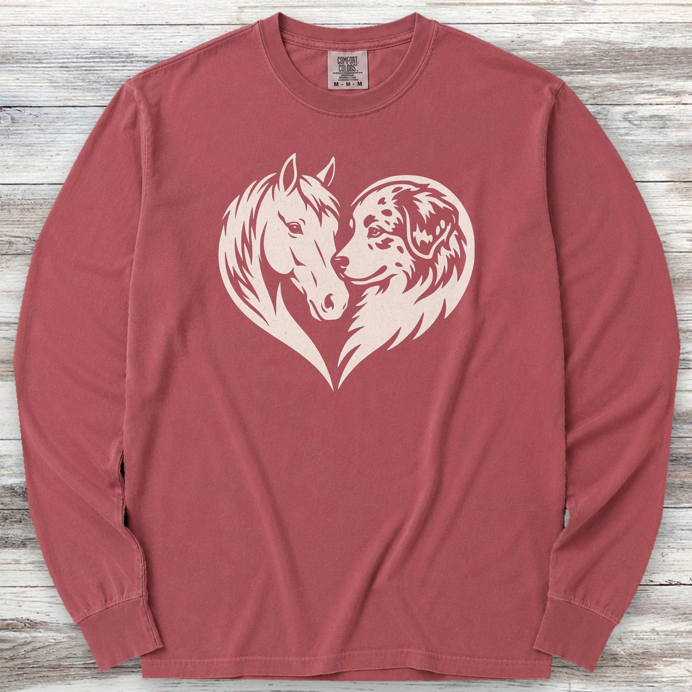 Australian Shepherd Horse Heart Bond Long Sleeve Tee - Brick