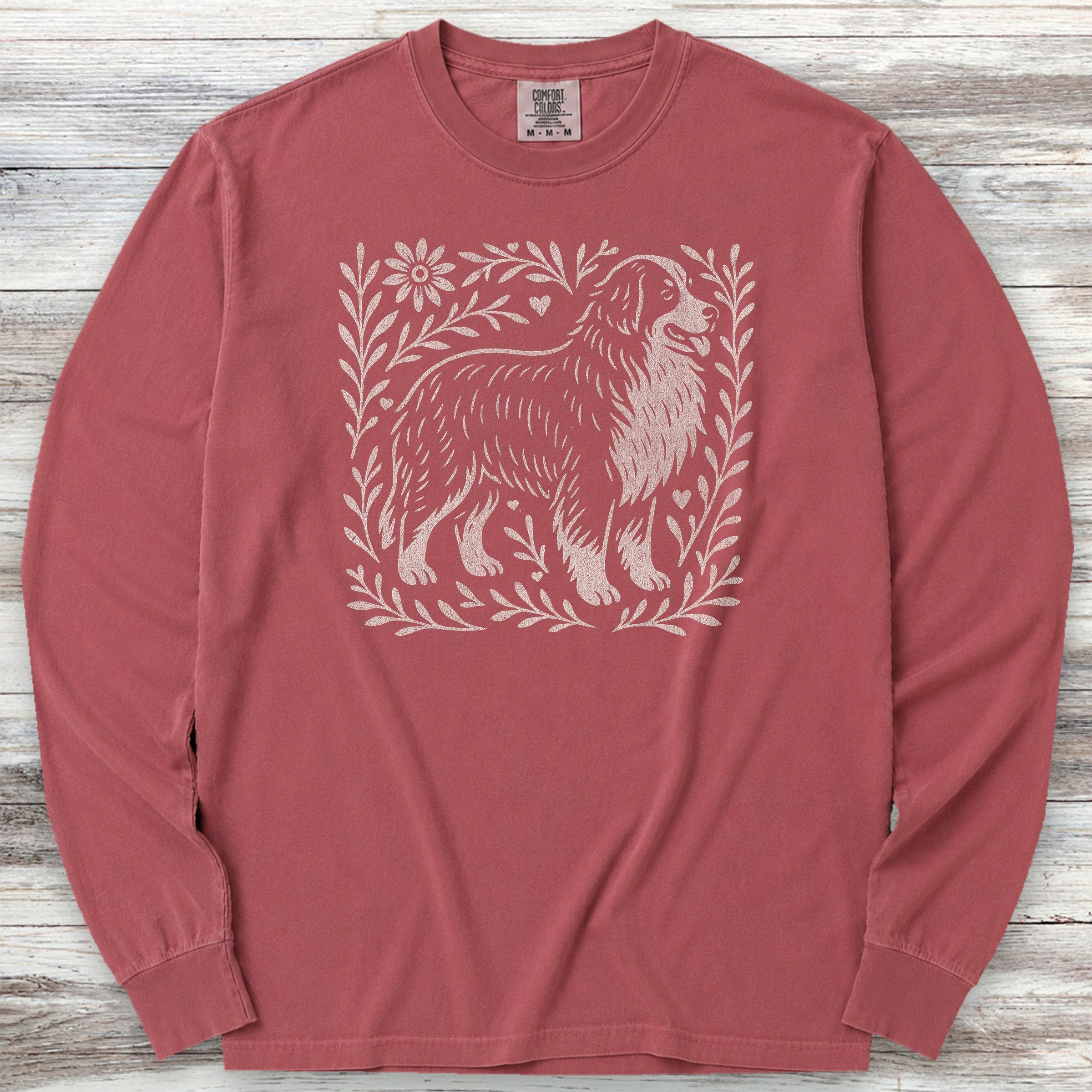 Bernese Mountain Dog Linocut Long Sleeve Tee - Brick