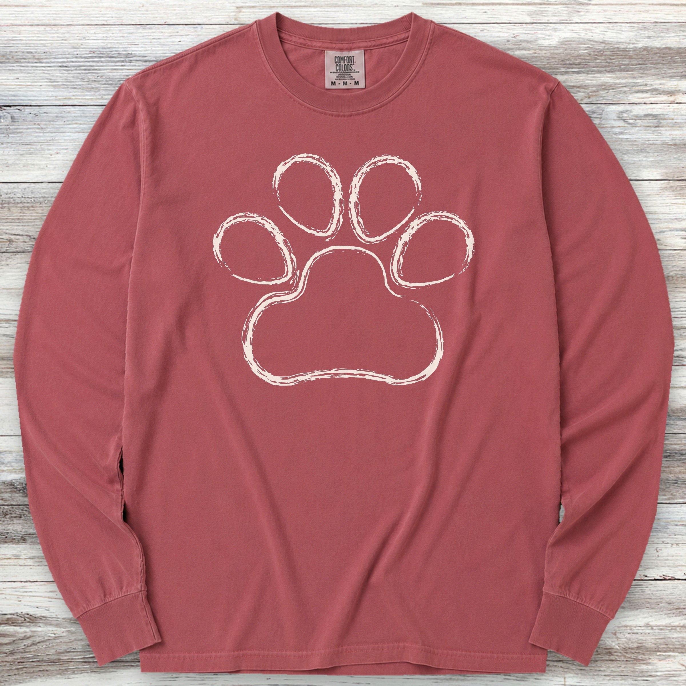 Paw Print Sketch Long Sleeve Tee - Brick