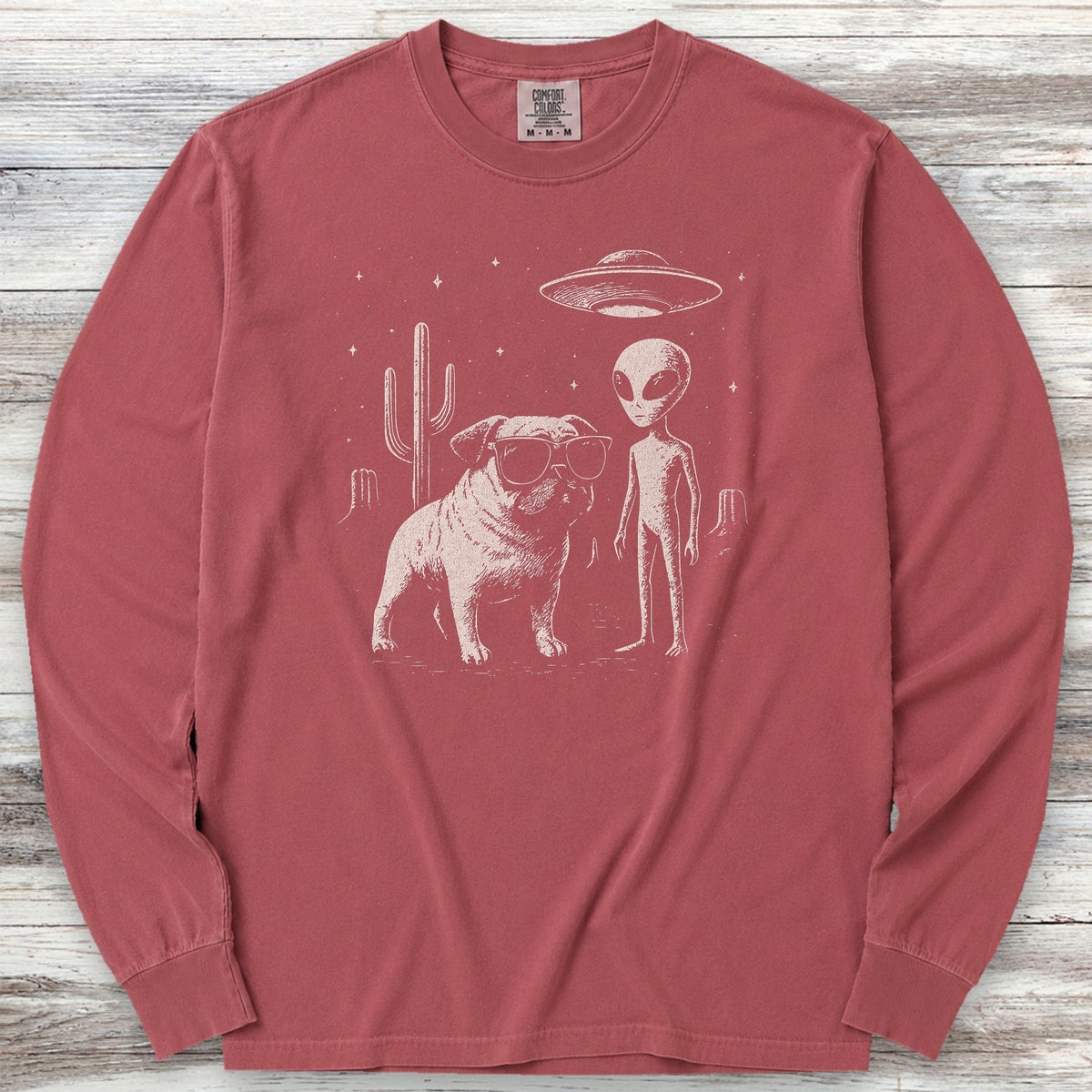 Pug Alien Encounter Long Sleeve Tee - Brick