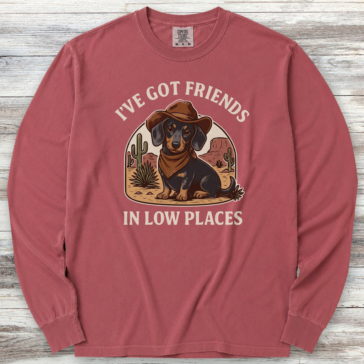 Dachshund Cowboy Friends Long Sleeve Tee - Brick