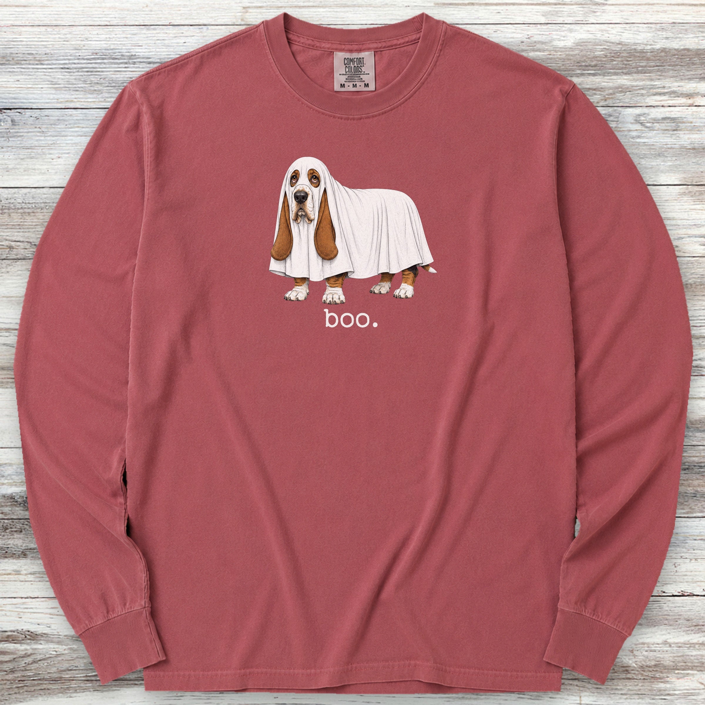 Basset Hound Boo Long Sleeve Tee - Brick