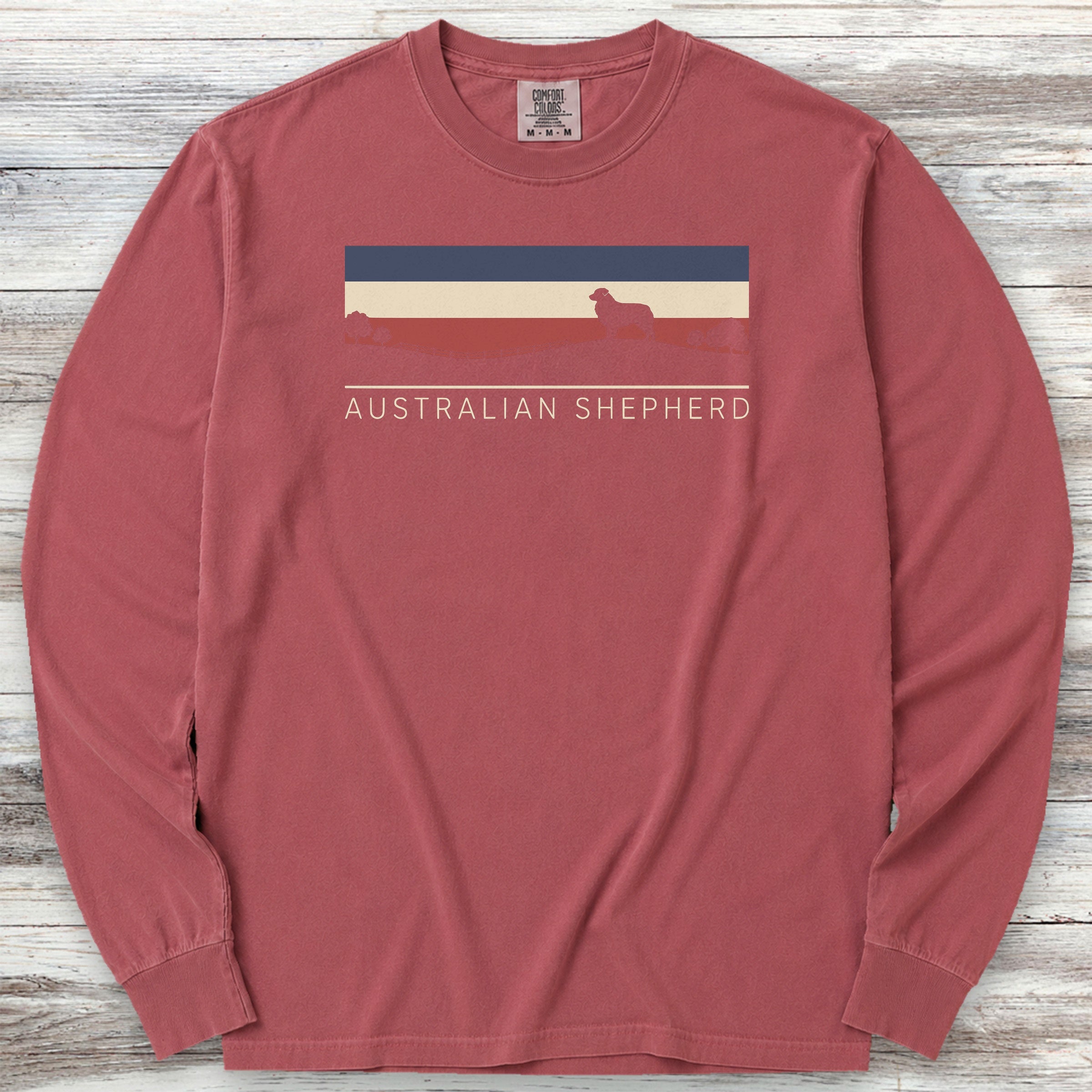 Australian Shepherd USA Sunset Long Sleeve Tee - Brick