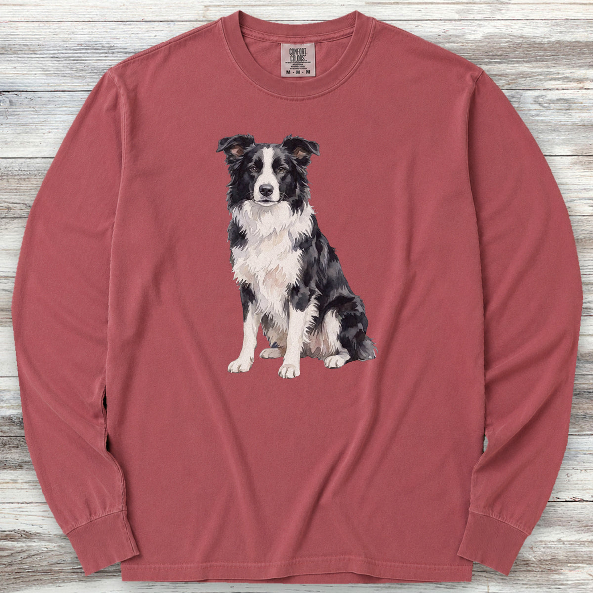 Border Collie Watercolor Long Sleeve Tee - Brick