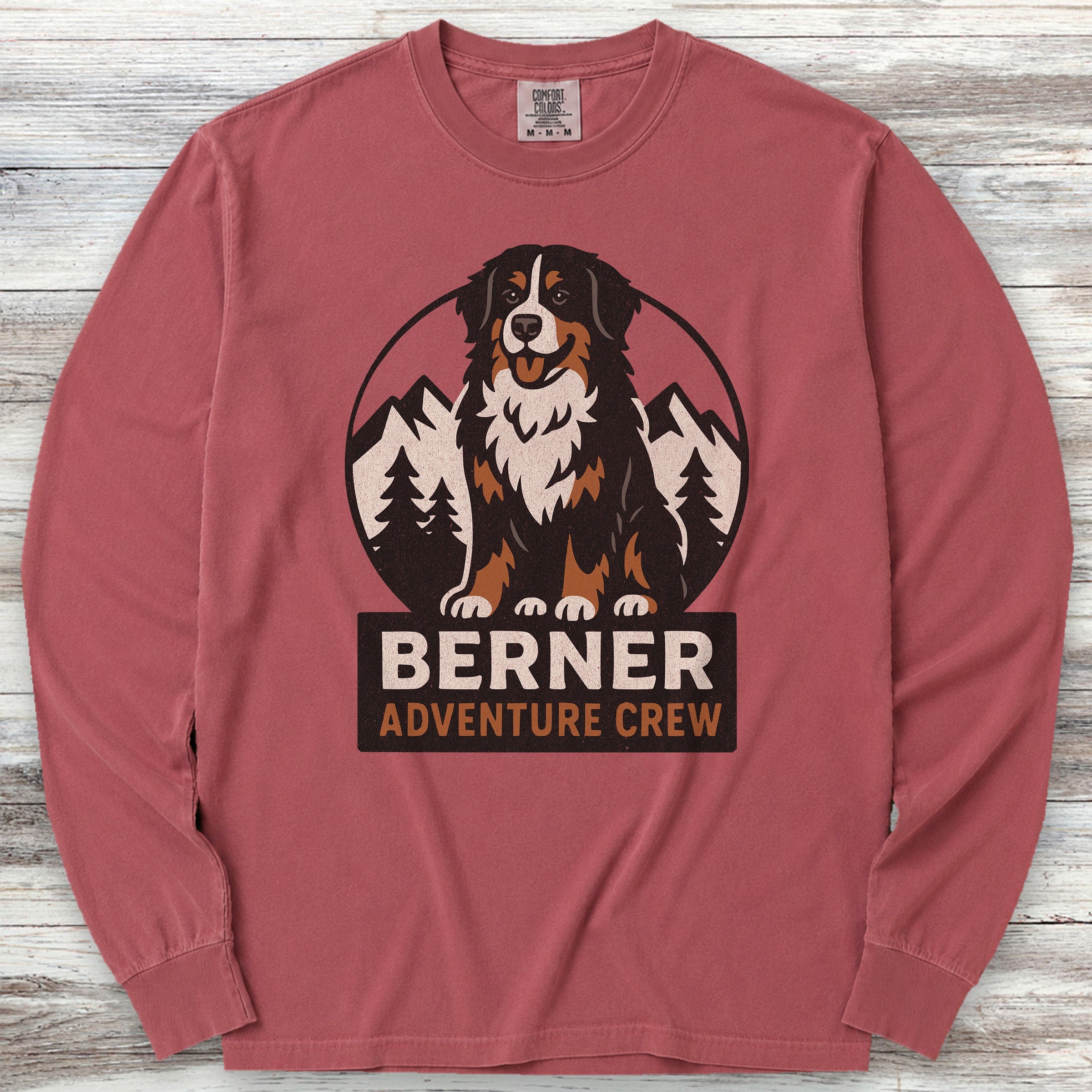 Bernese Mountain Dog Adventure Crew Long Sleeve Tee - Brick