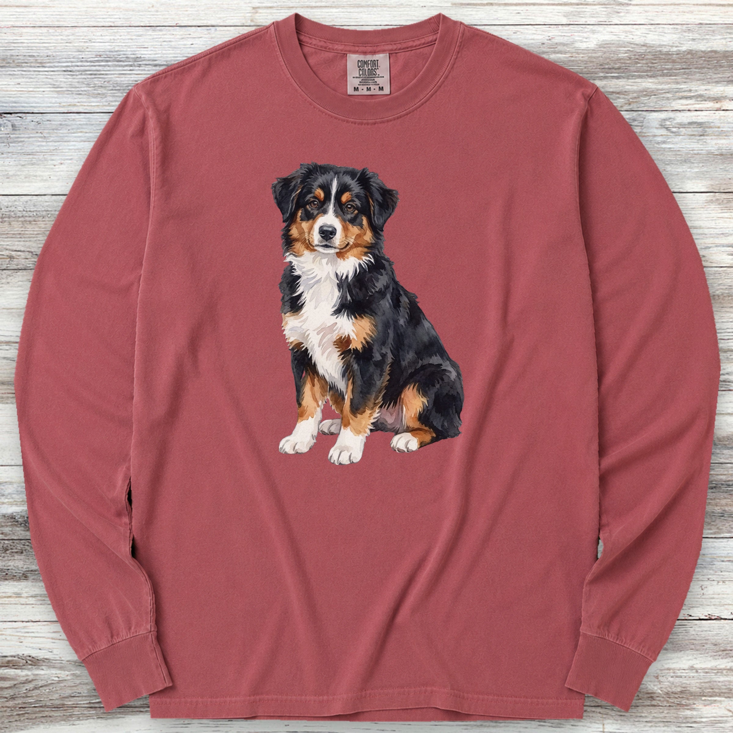 Australian Shepherd Tri Watercolor Long Sleeve Tee - Brick