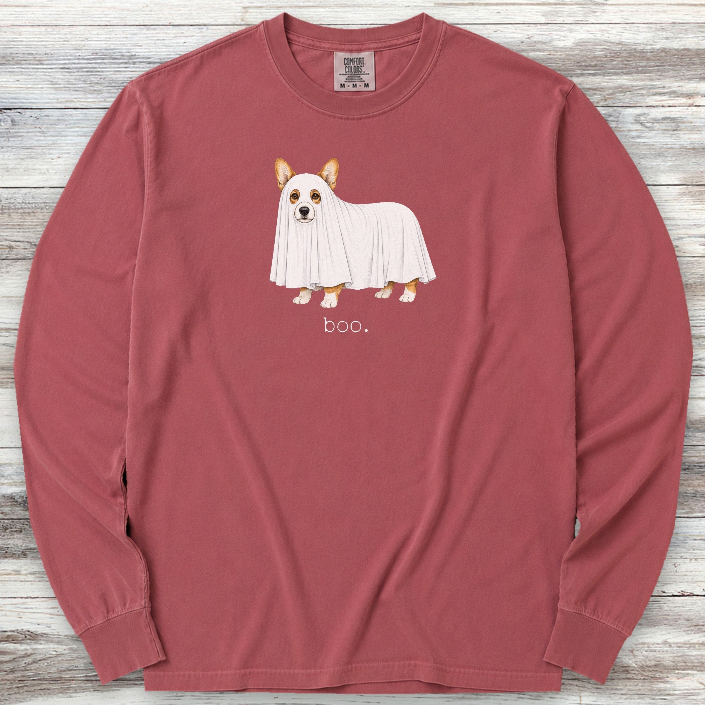 Corgi Boo Long Sleeve Tee - Brick