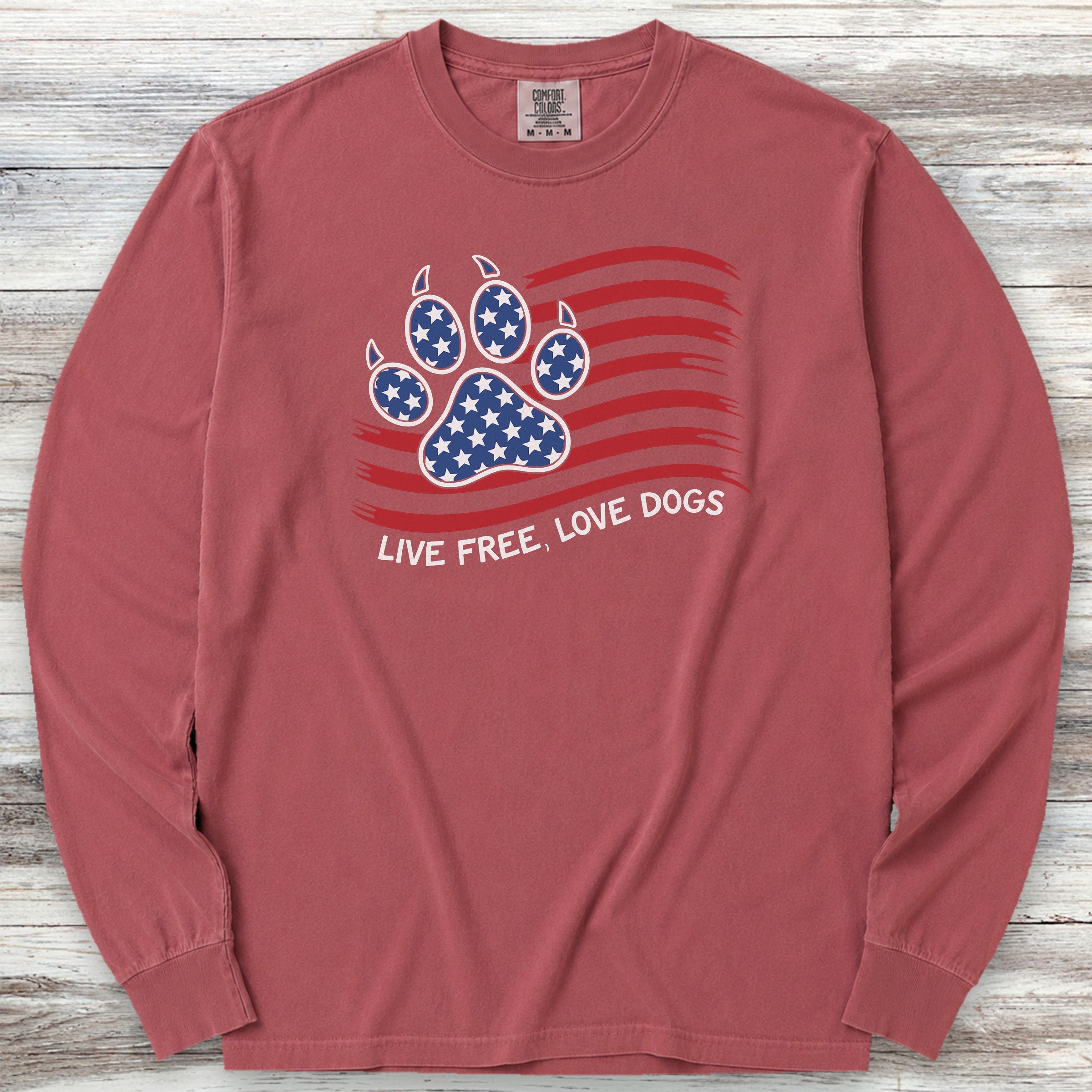 Live Free Love Dogs Flag Long Sleeve Tee - Brick