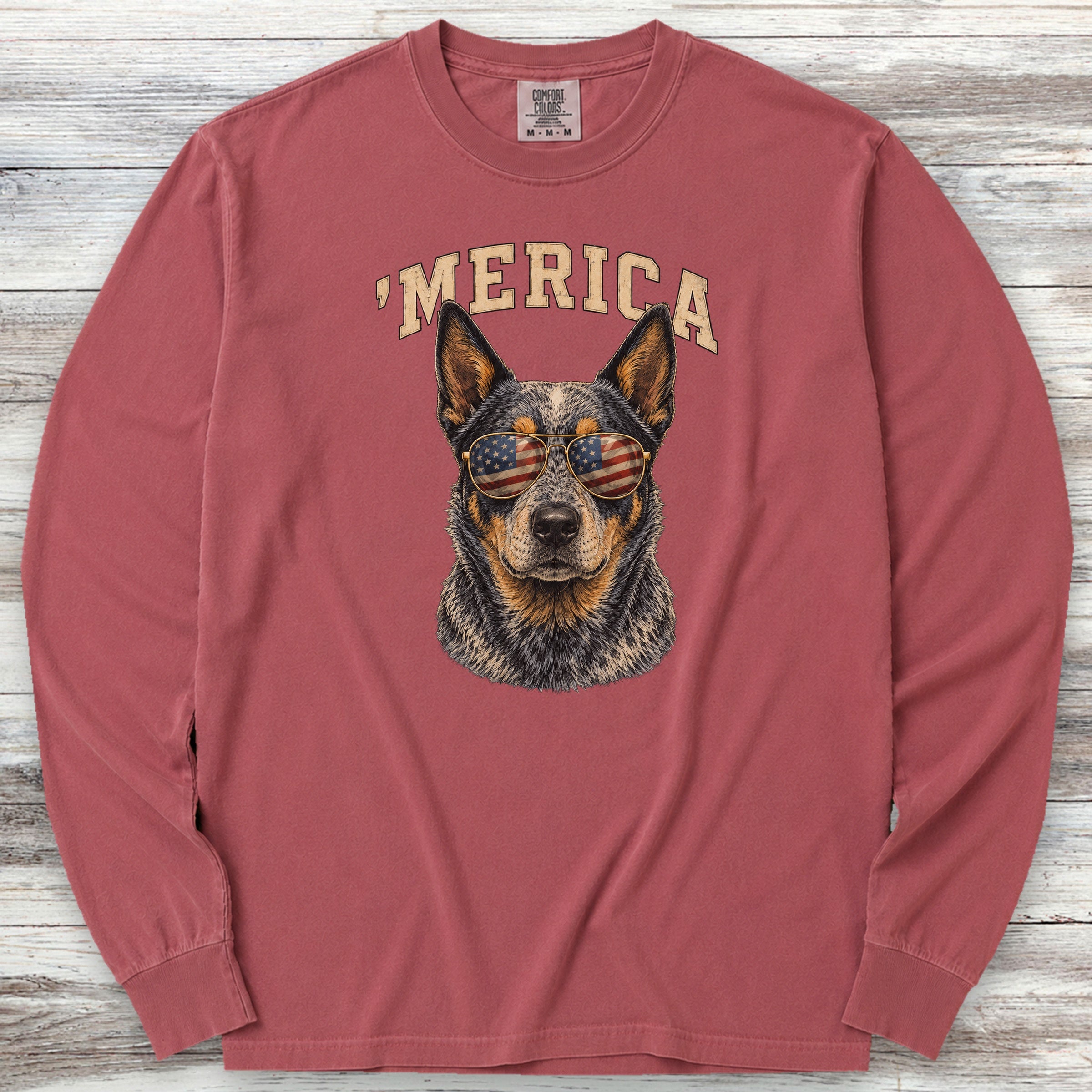 Australian Cattle Dog Blue 'Merica Long Sleeve Tee - Brick