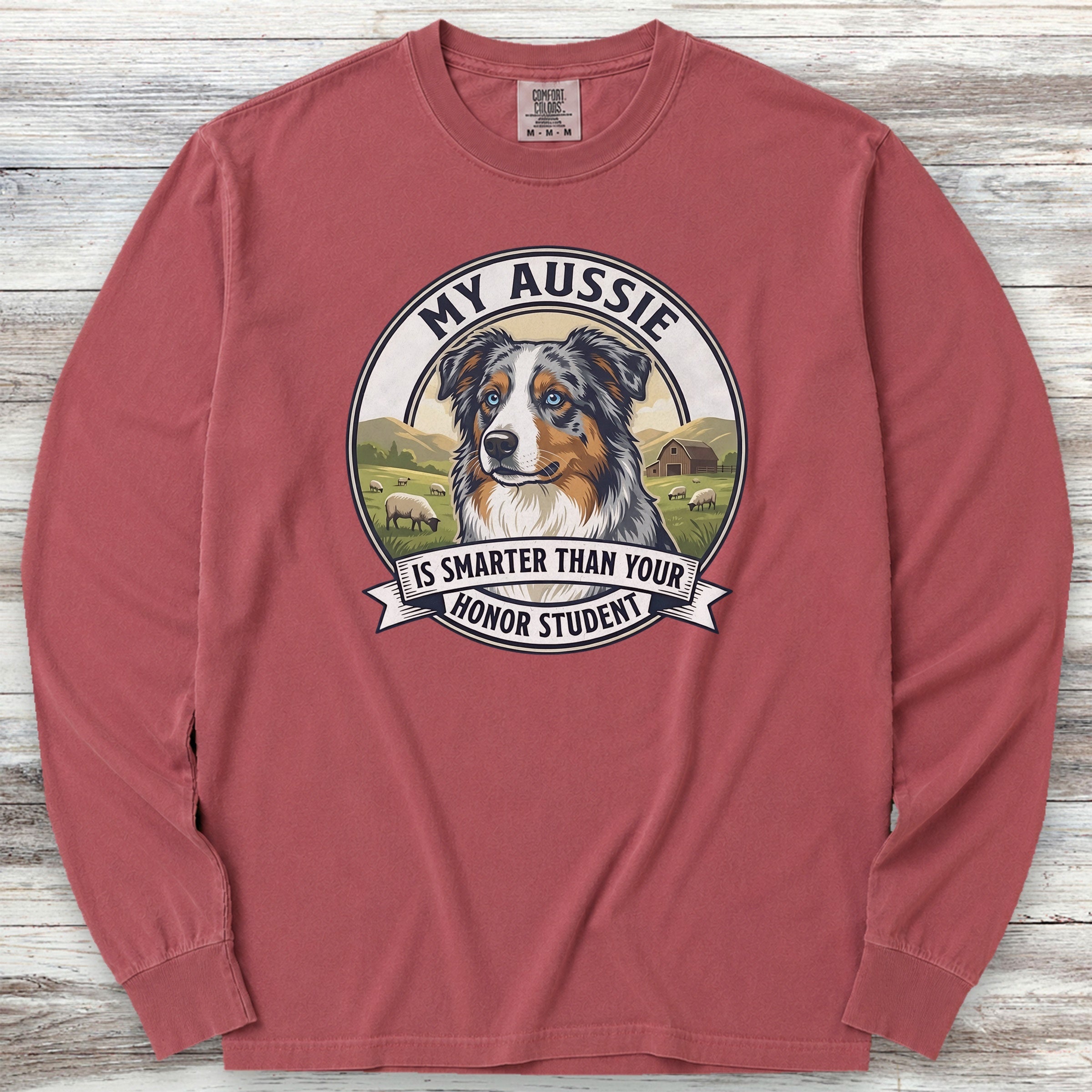 Australian Shepherd Aussie Smart Long Sleeve Tee - Brick