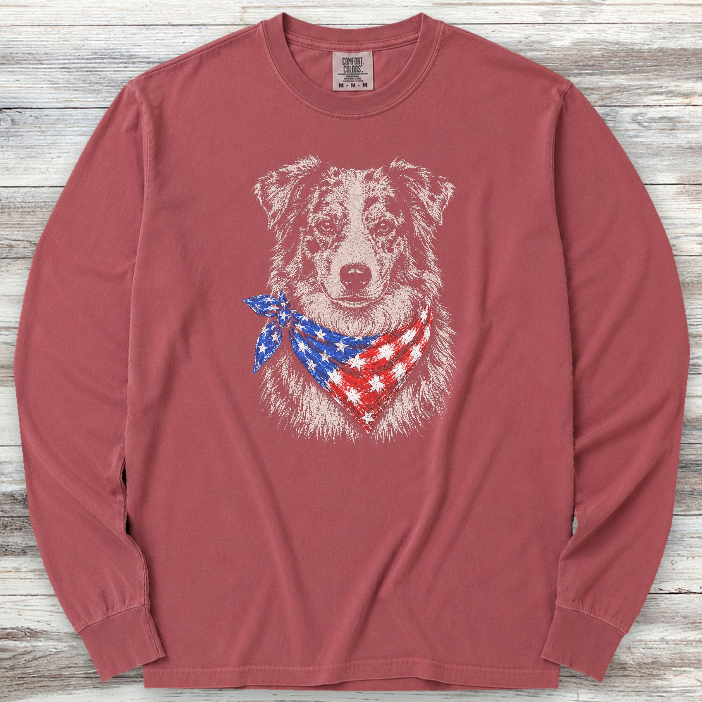 Australian Shepherd Merle Patriot Long Sleeve Tee - Brick