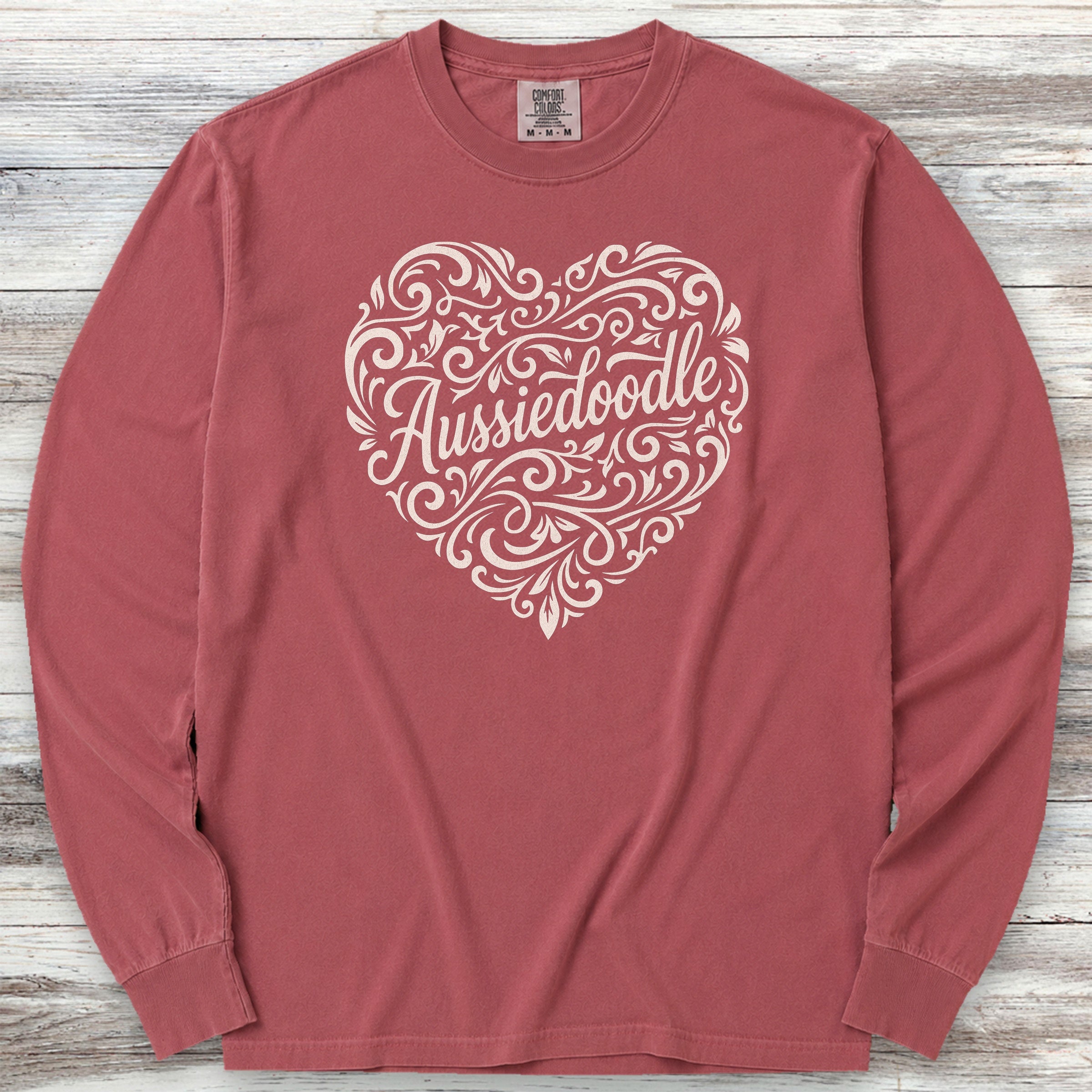 Aussiedoodle Heart Script Long Sleeve Tee - Brick