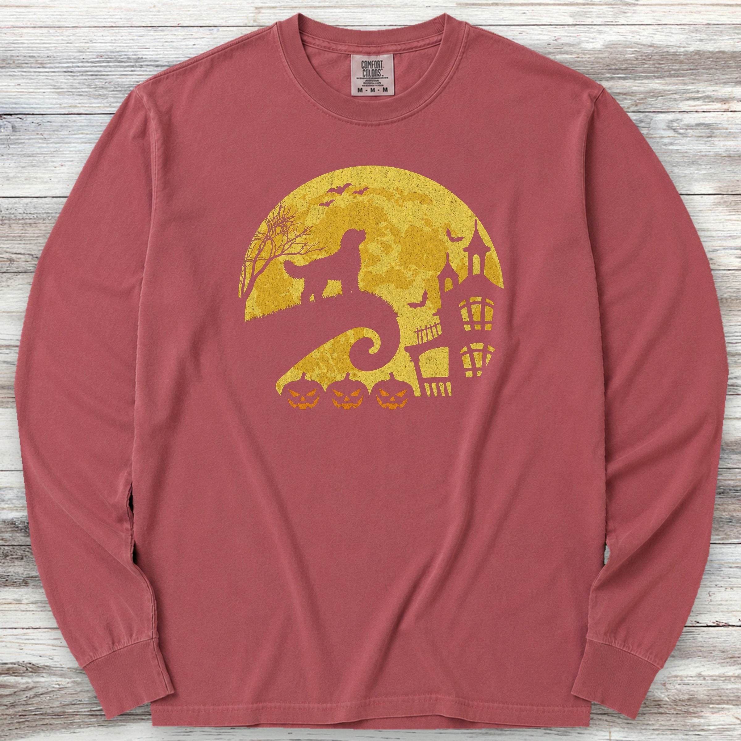 Goldendoodle Halloween Moon Long Sleeve Tee - Brick