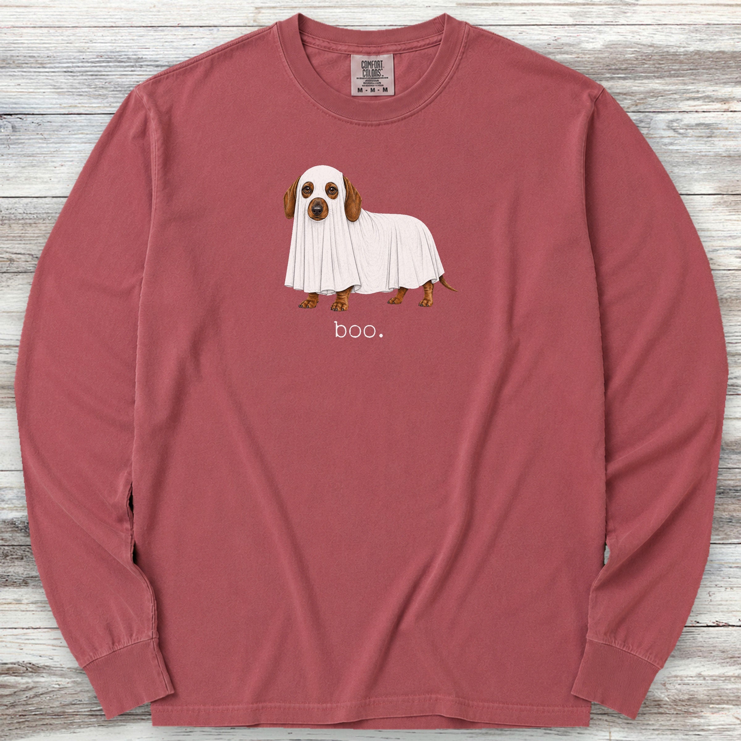 Dachshund Boo Long Sleeve Tee - Brick