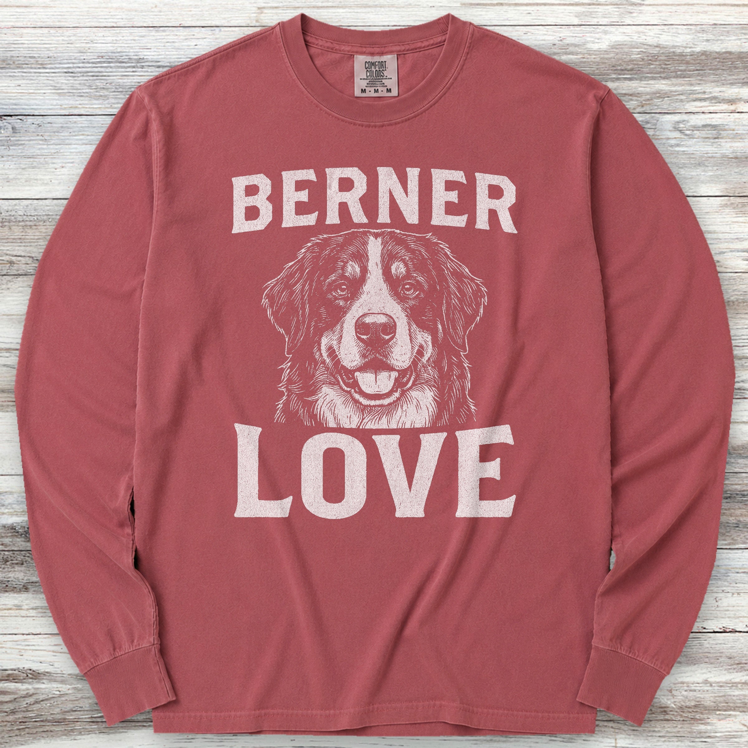 Bernese Mountain Dog Love Portrait Long Sleeve Tee - Brick