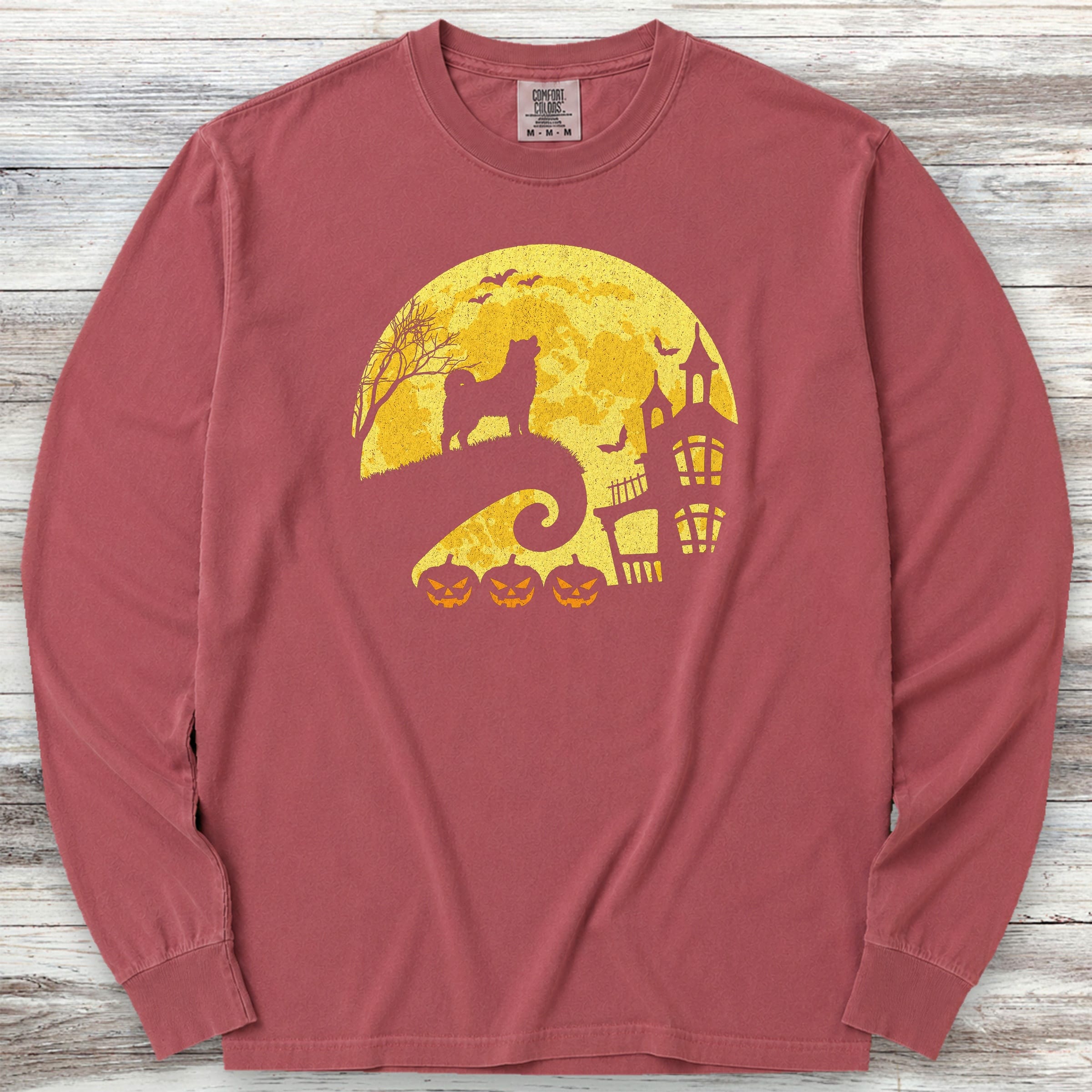 Akita Halloween Moon Long Sleeve Tee - Brick
