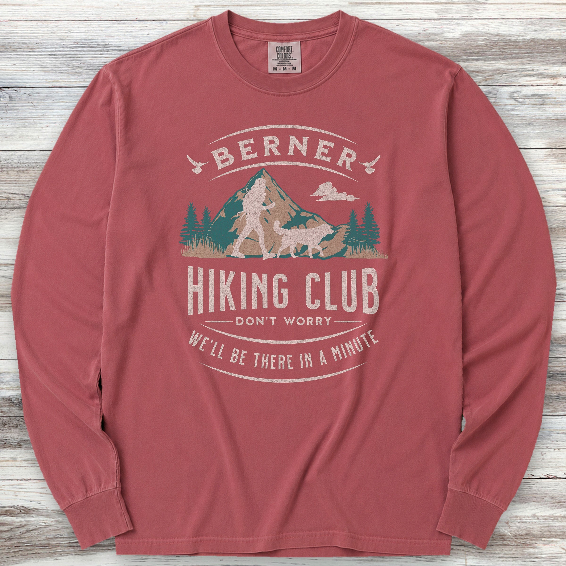 Bernese Mountain Dog Hiking Club Long Sleeve Tee - Brick