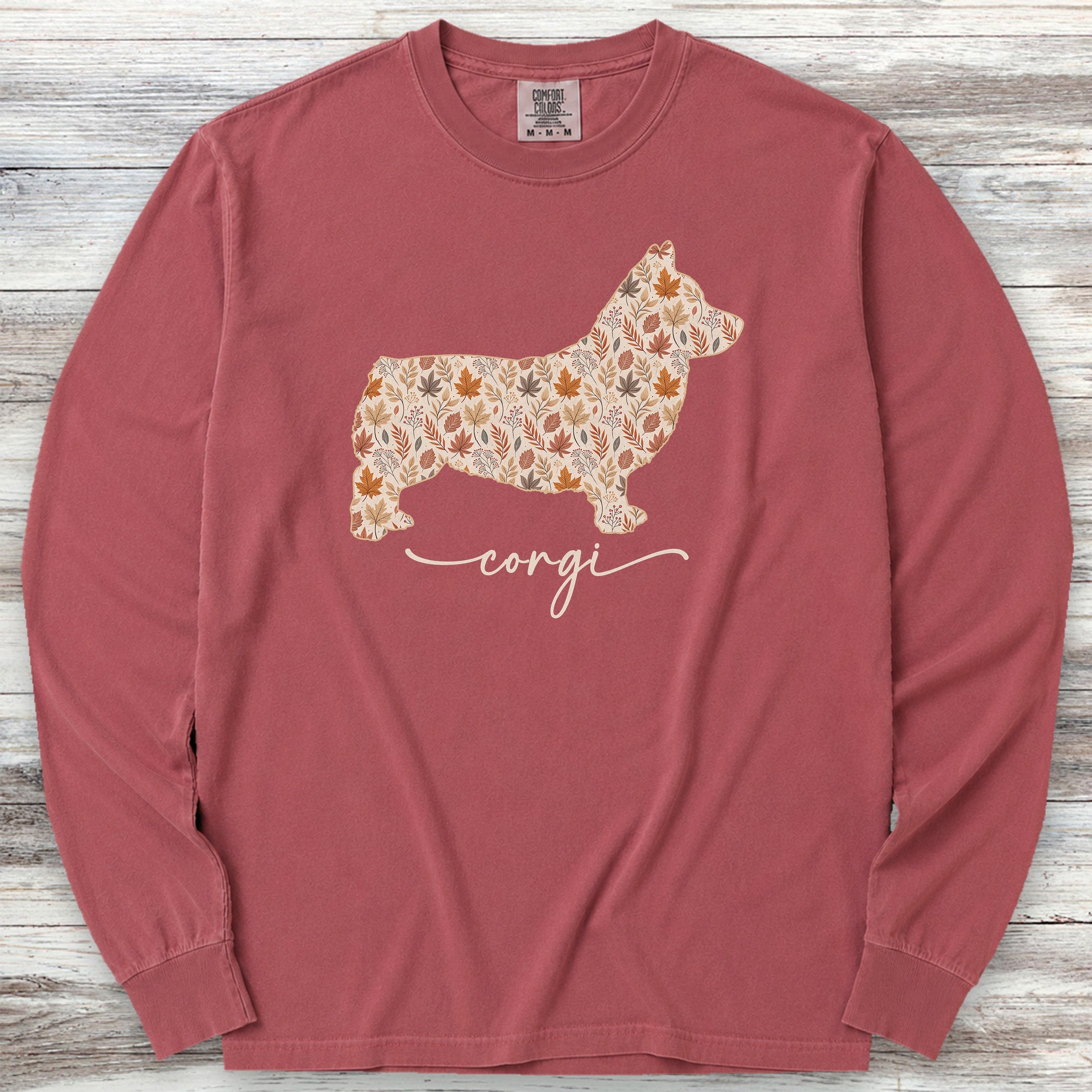 Corgi Fall Long Sleeve Tee - Brick