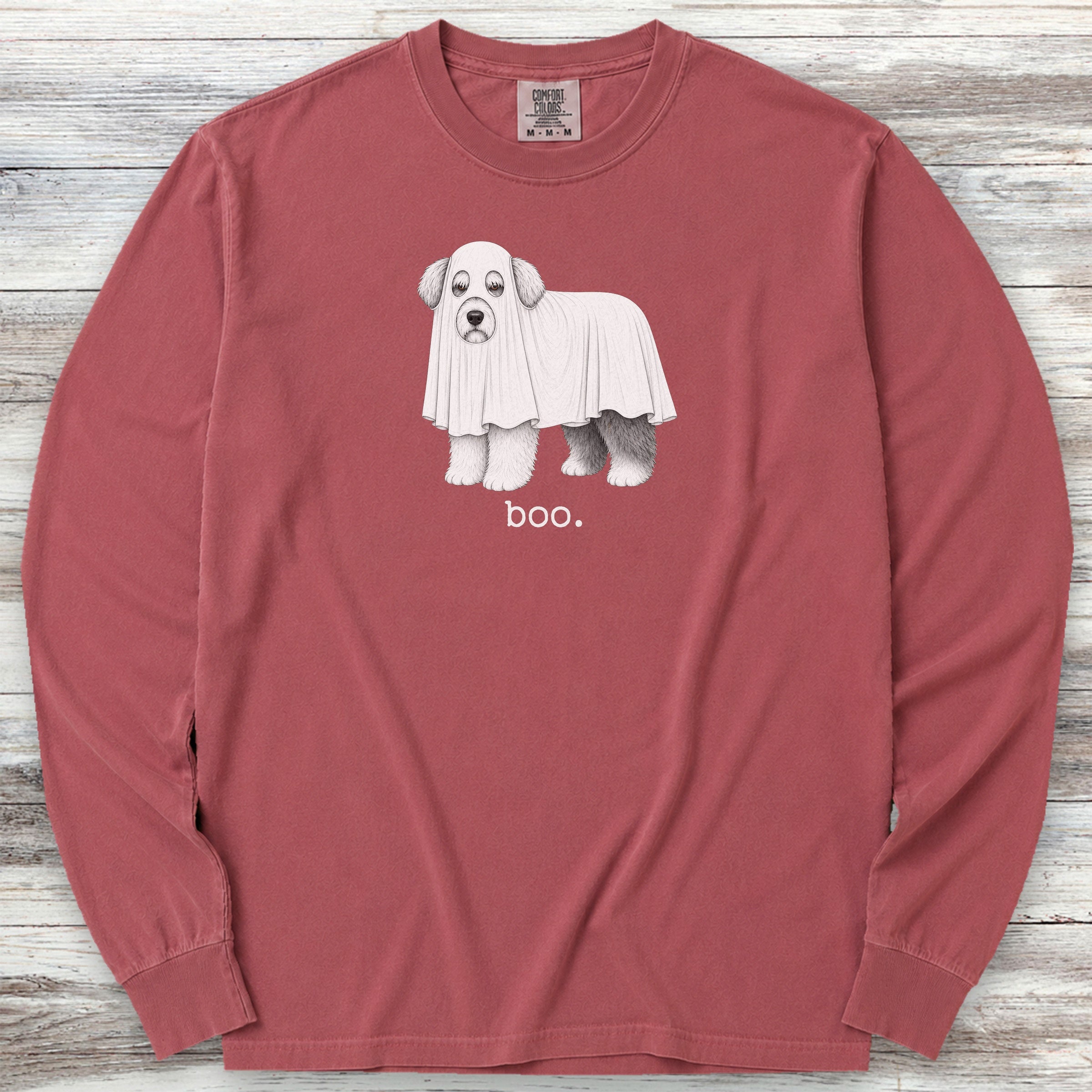 Old English Sheepdog Boo Long Sleeve Tee - Brick