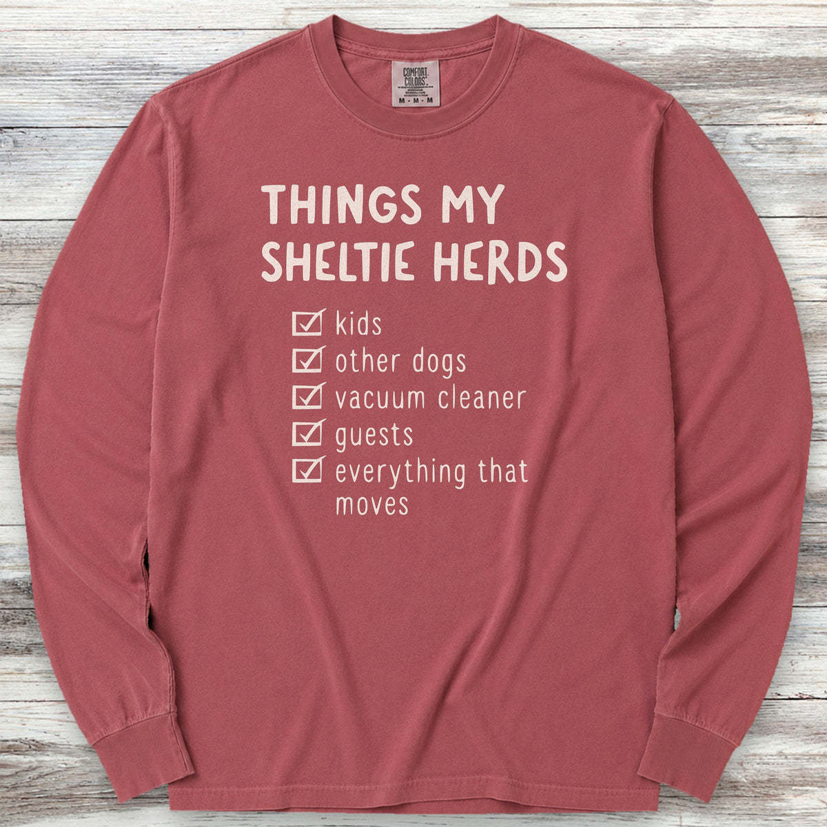 Shetland Sheepdog Herding List Long Sleeve Tee - Brick
