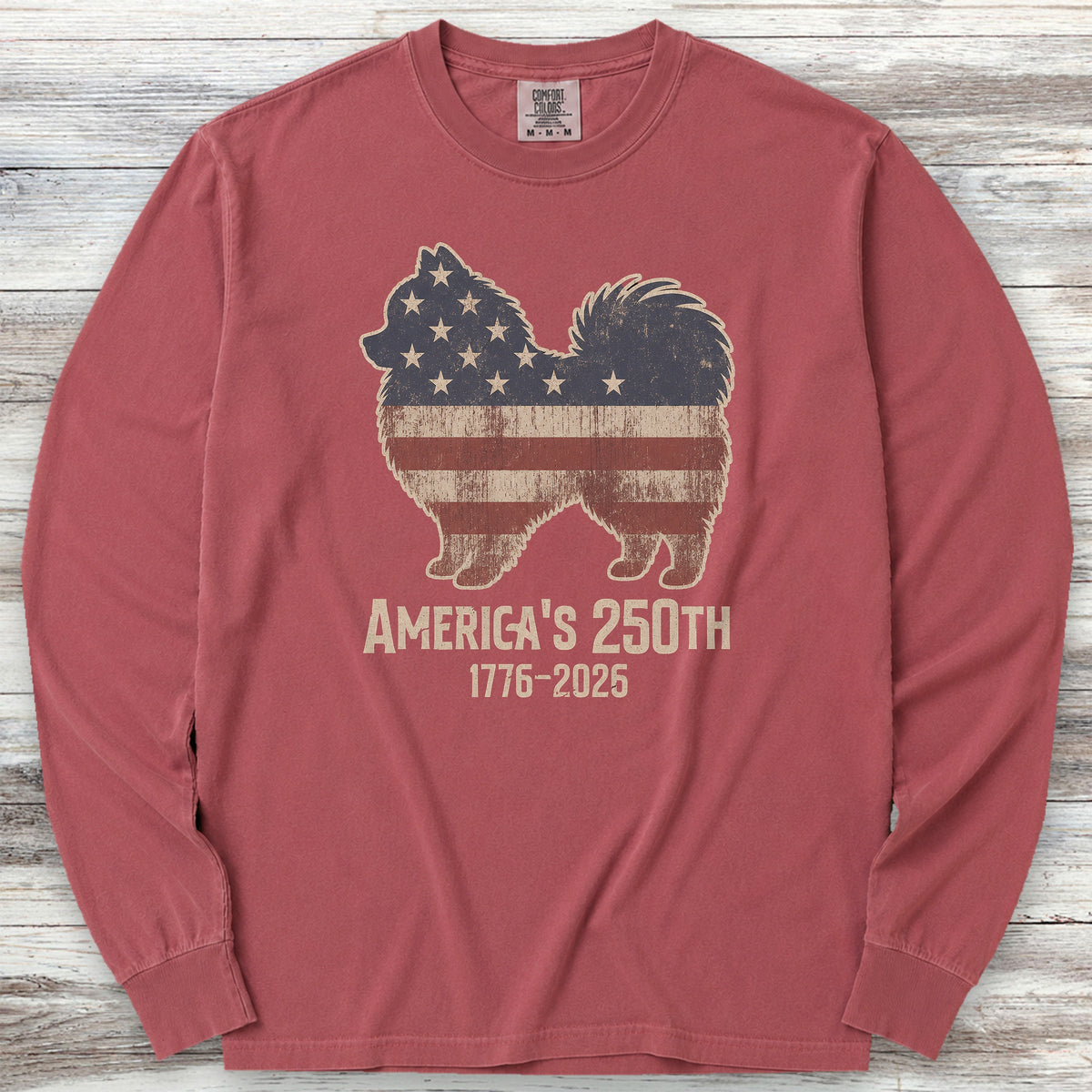 Pomeranian Vintage USA Long Sleeve Tee - Brick