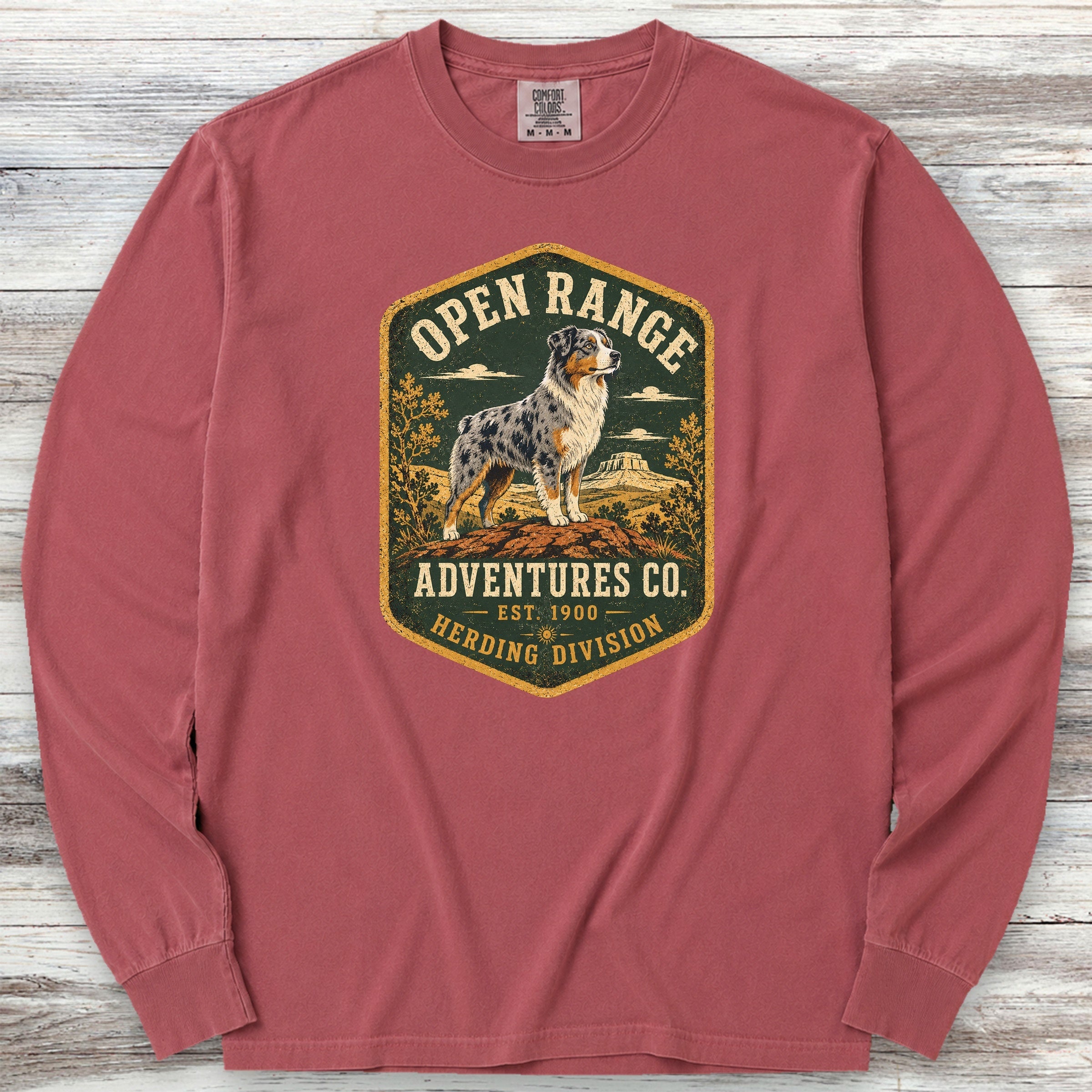 Australian Shepherd Adventures Long Sleeve Tee - Brick