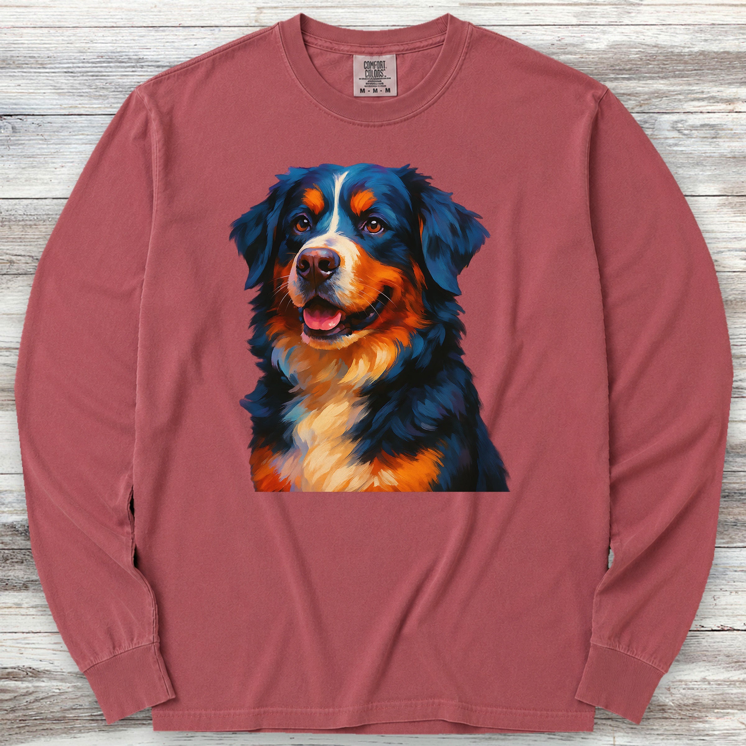 Bernese Mountain Dog Oil Painting Long Sleeve Tee - Brick