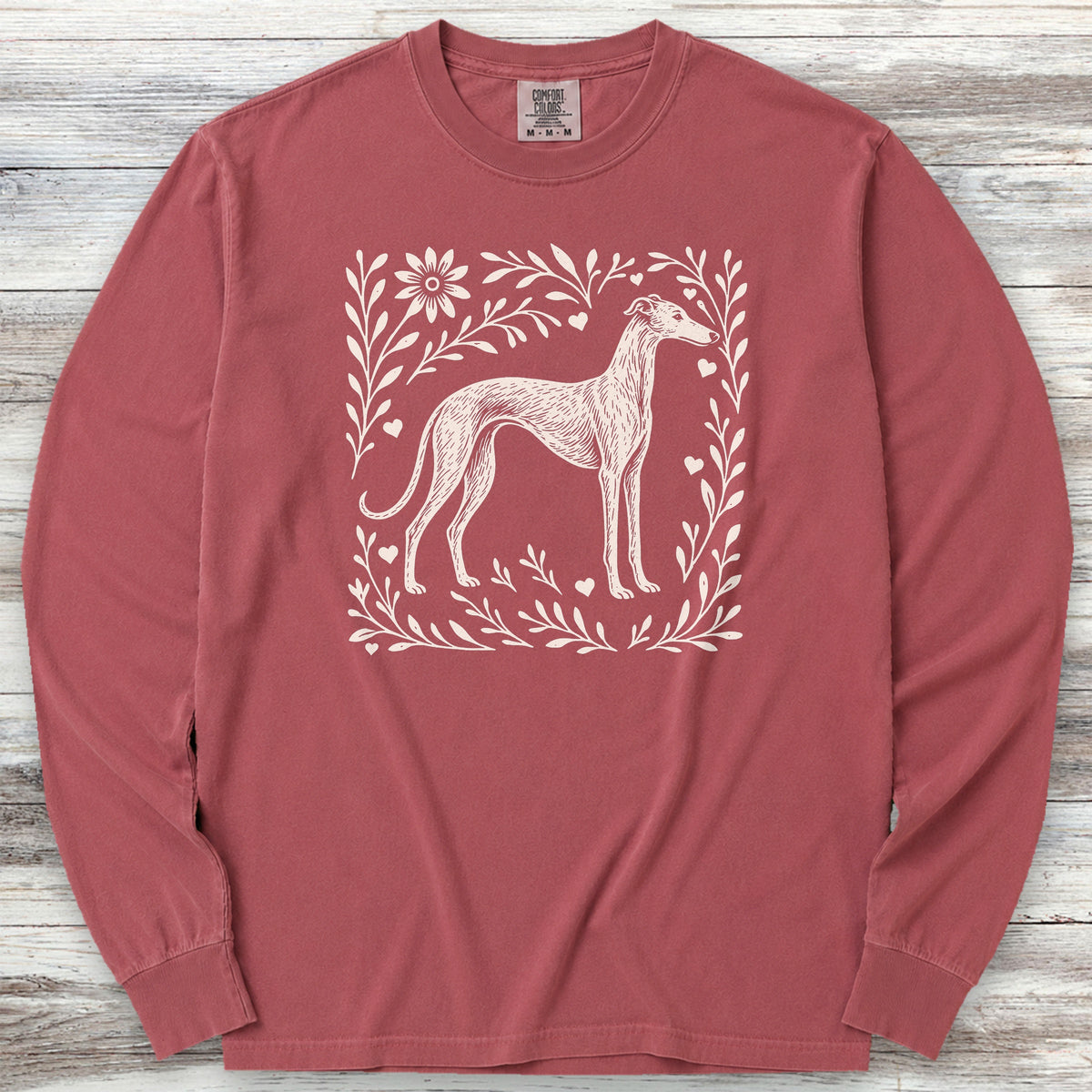 Greyhound Linocut Long Sleeve Tee - Brick