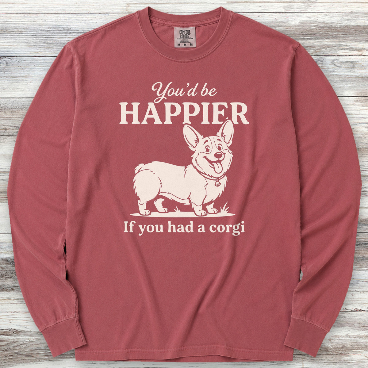 Corgi Happier Long Sleeve Tee - Brick