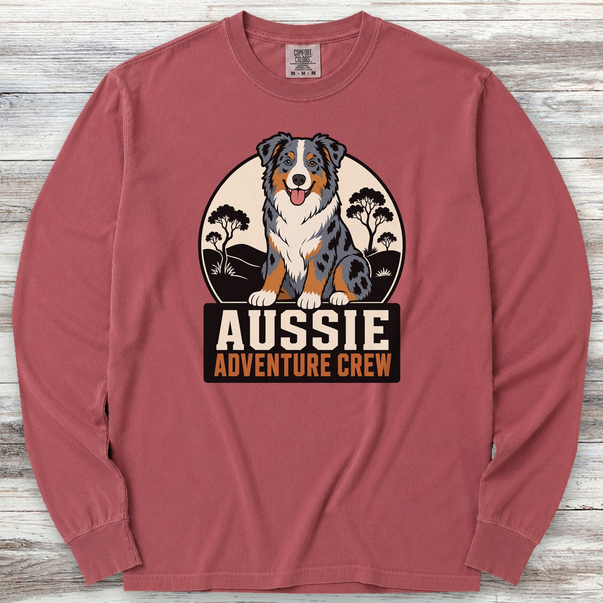 Australian Shepherd Adventure Crew Long Sleeve Tee - Brick