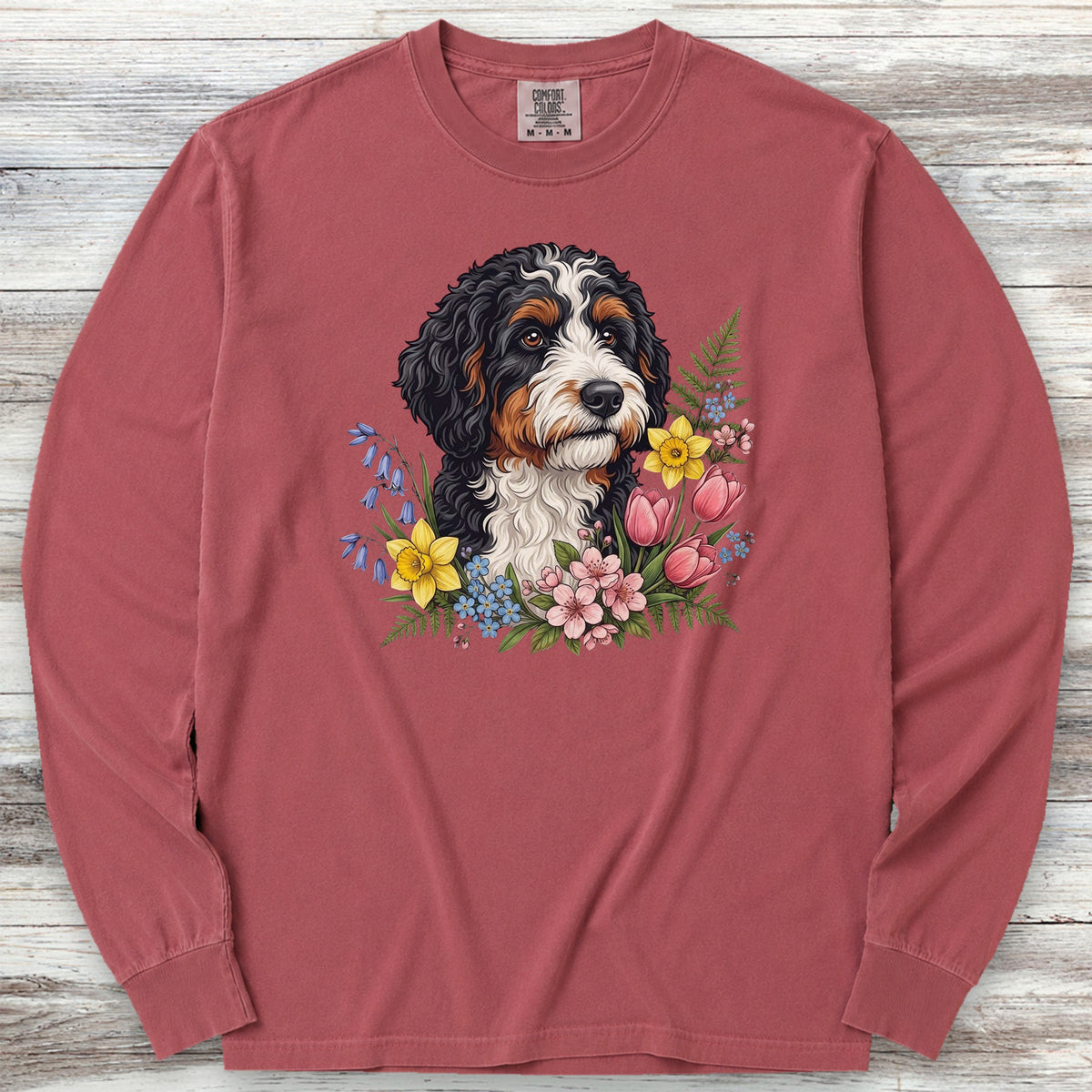 Bernedoodle Spring Portrait Long Sleeve Tee - Brick