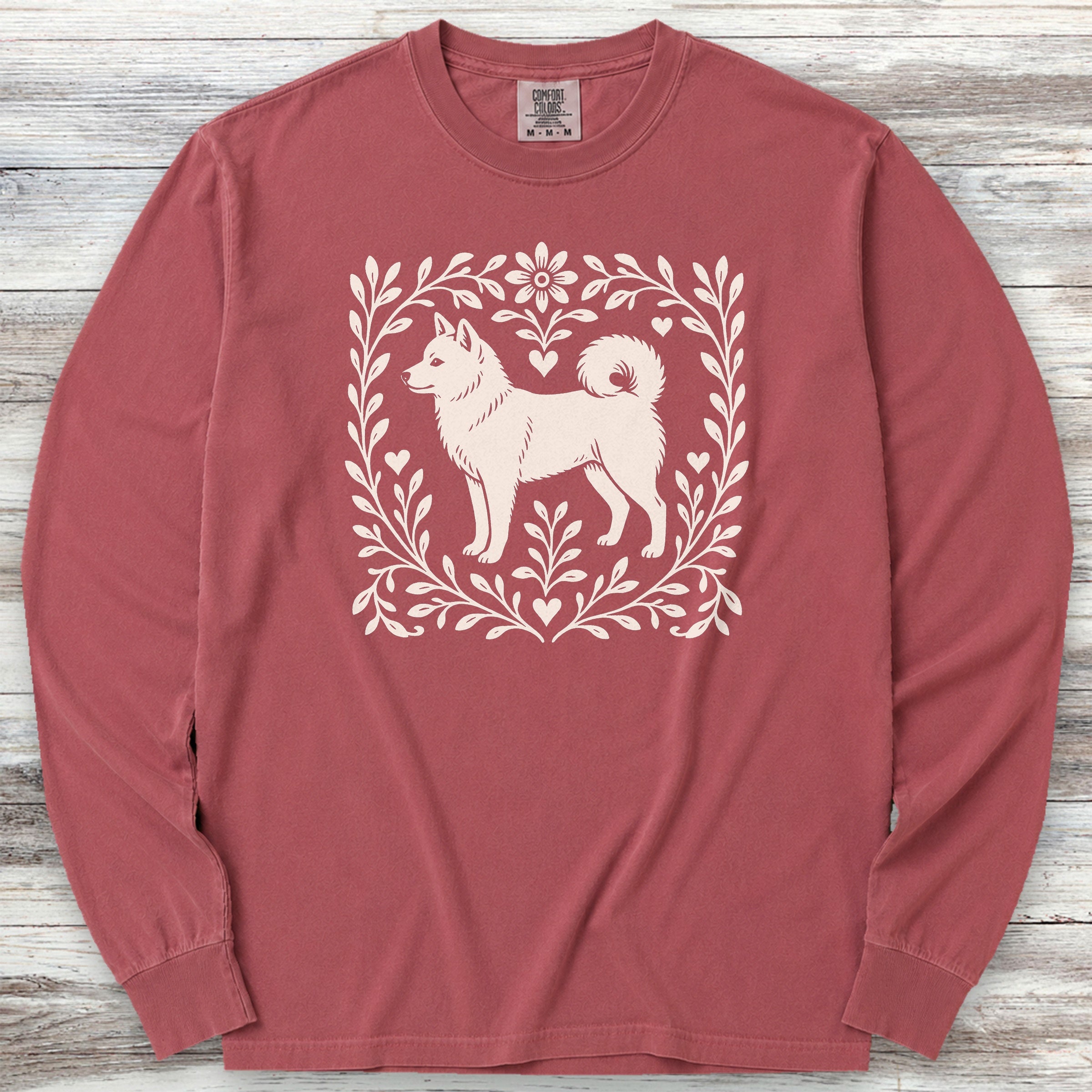 Shiba Inu Linocut Long Sleeve Tee - Brick
