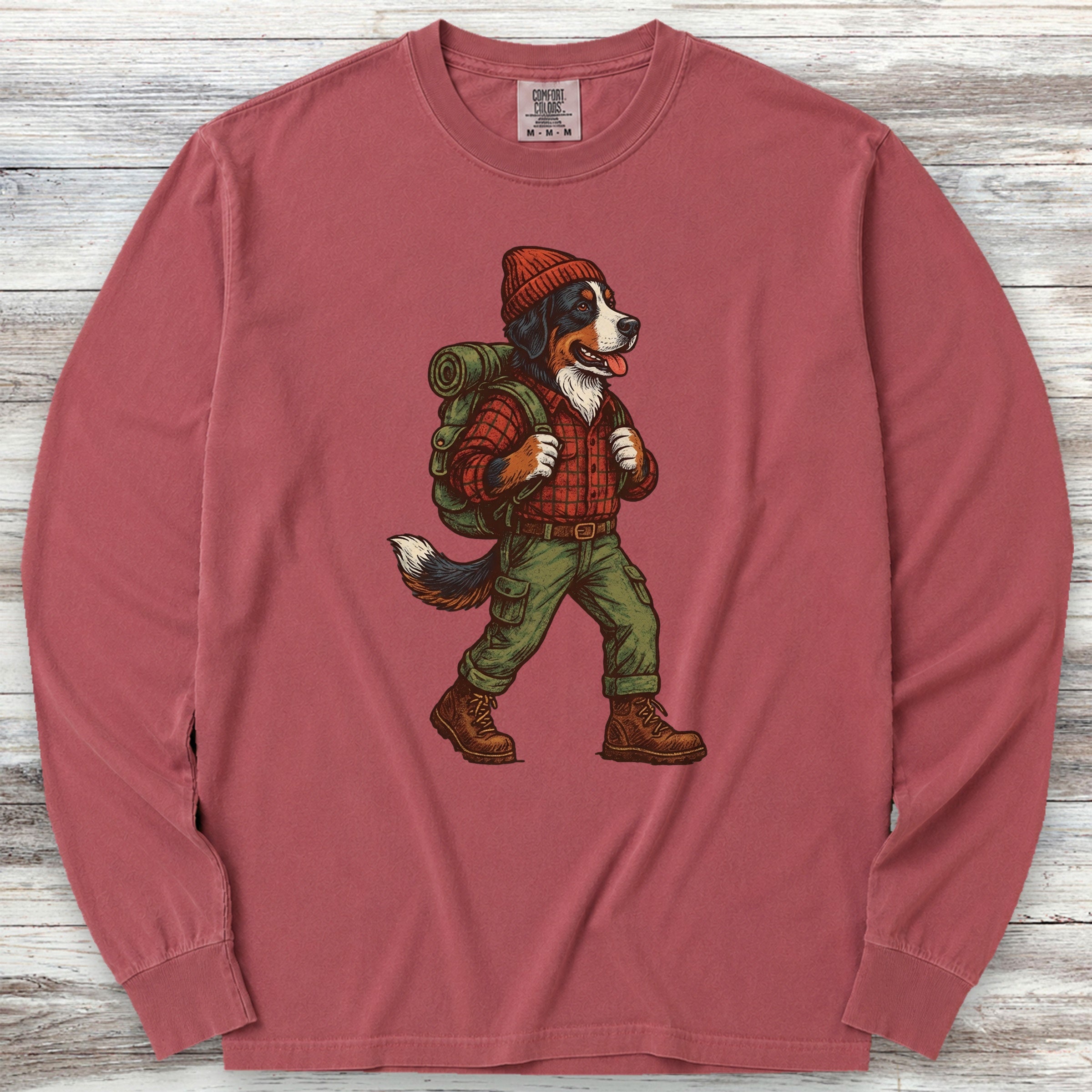 Bernese Mountain Dog Hiking Long Sleeve Tee - Brick